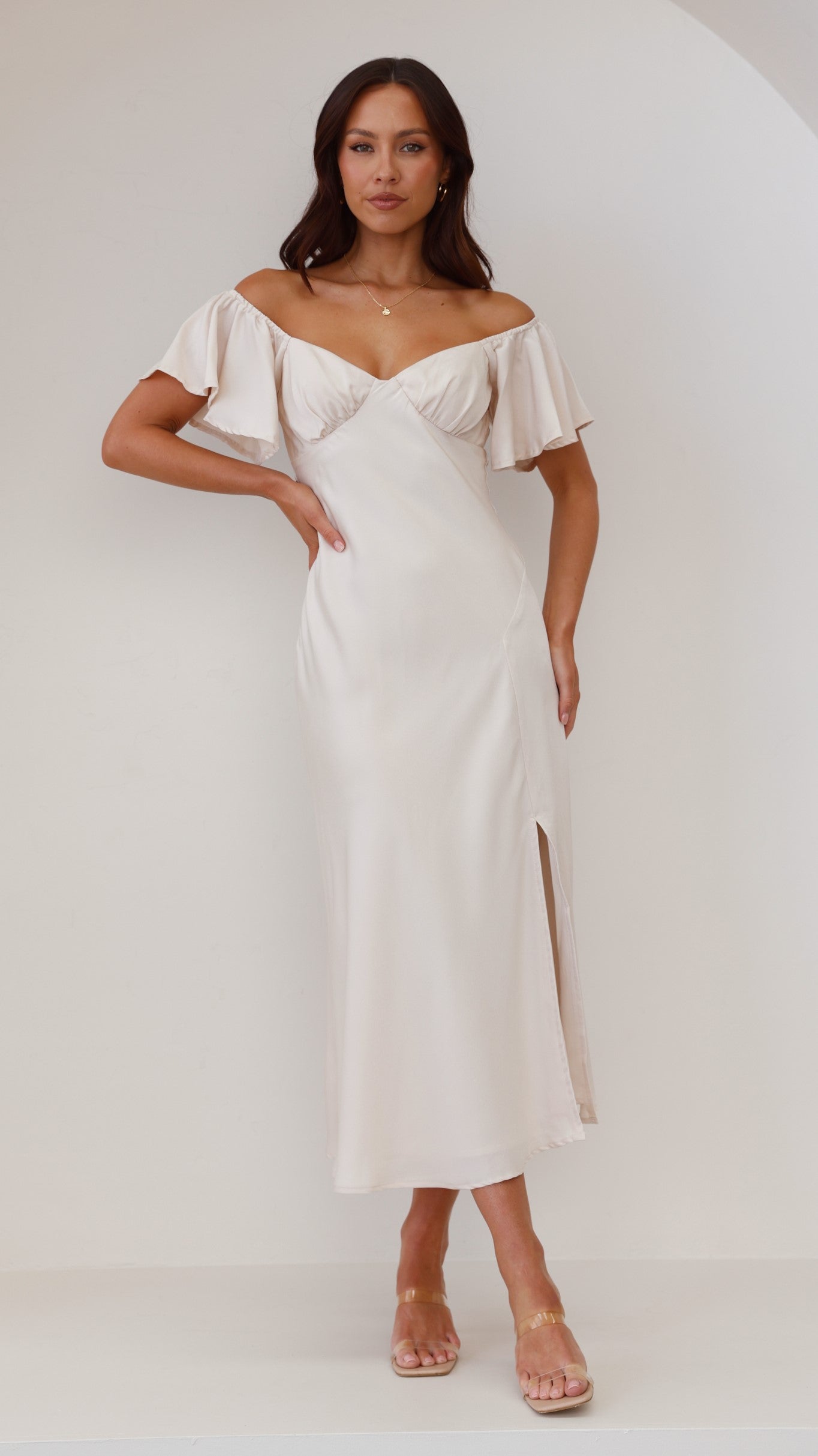 Louisa Midi Dress Ivory - Elegant Flowy Summer Dress for Women | Perfect for Beach Vacations, Weddings & Date Nights