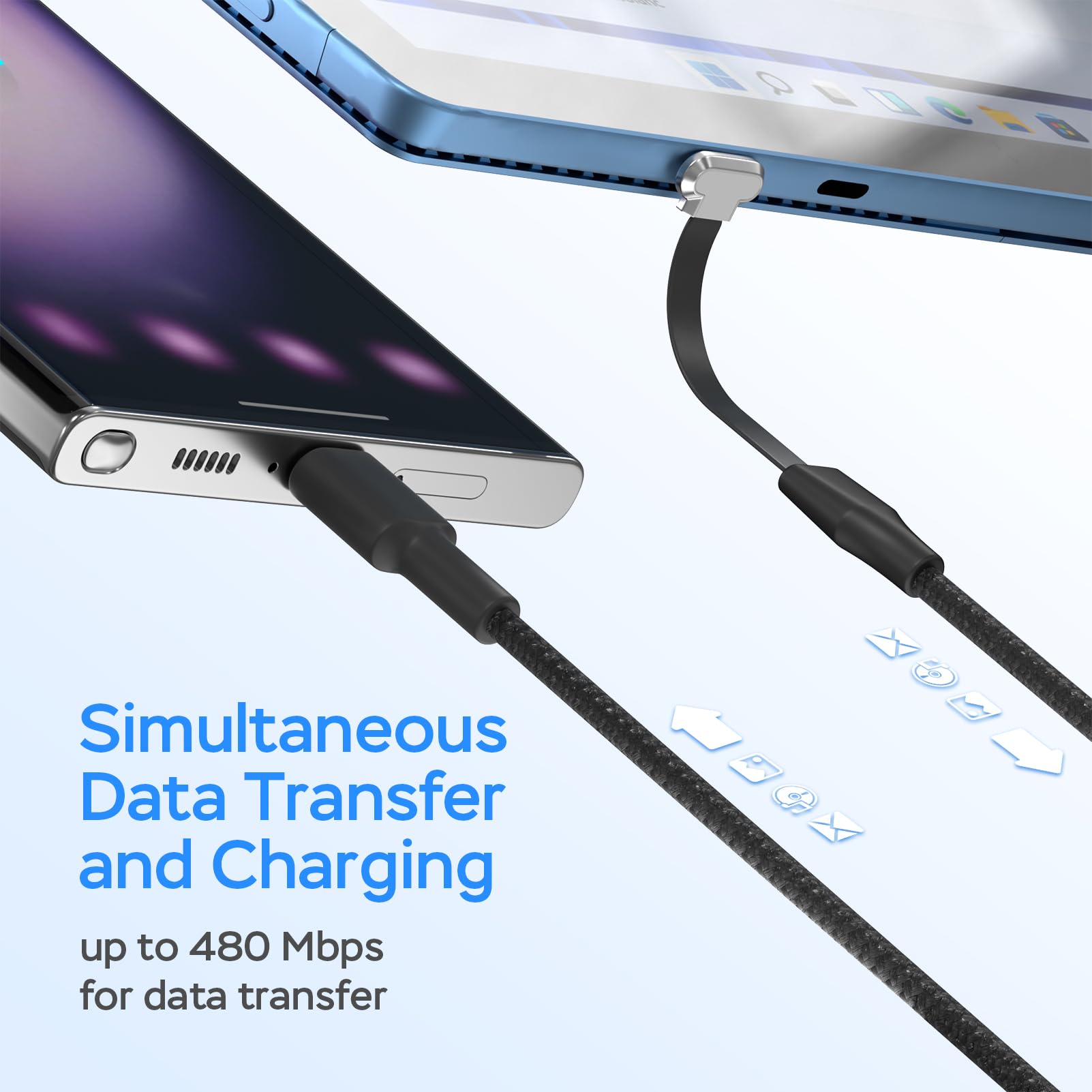60W USB C Charger Cable 3.3ft - Fast Charging & High-Speed Data Transfer Type C Cable with 90-Degree Flat C-Port - Compatible with Samsung S23/S22/S21, iPhone 15 Pro/Pro Max, MacBook Air/Pro - Perfect for Travel, Office & Home Charging