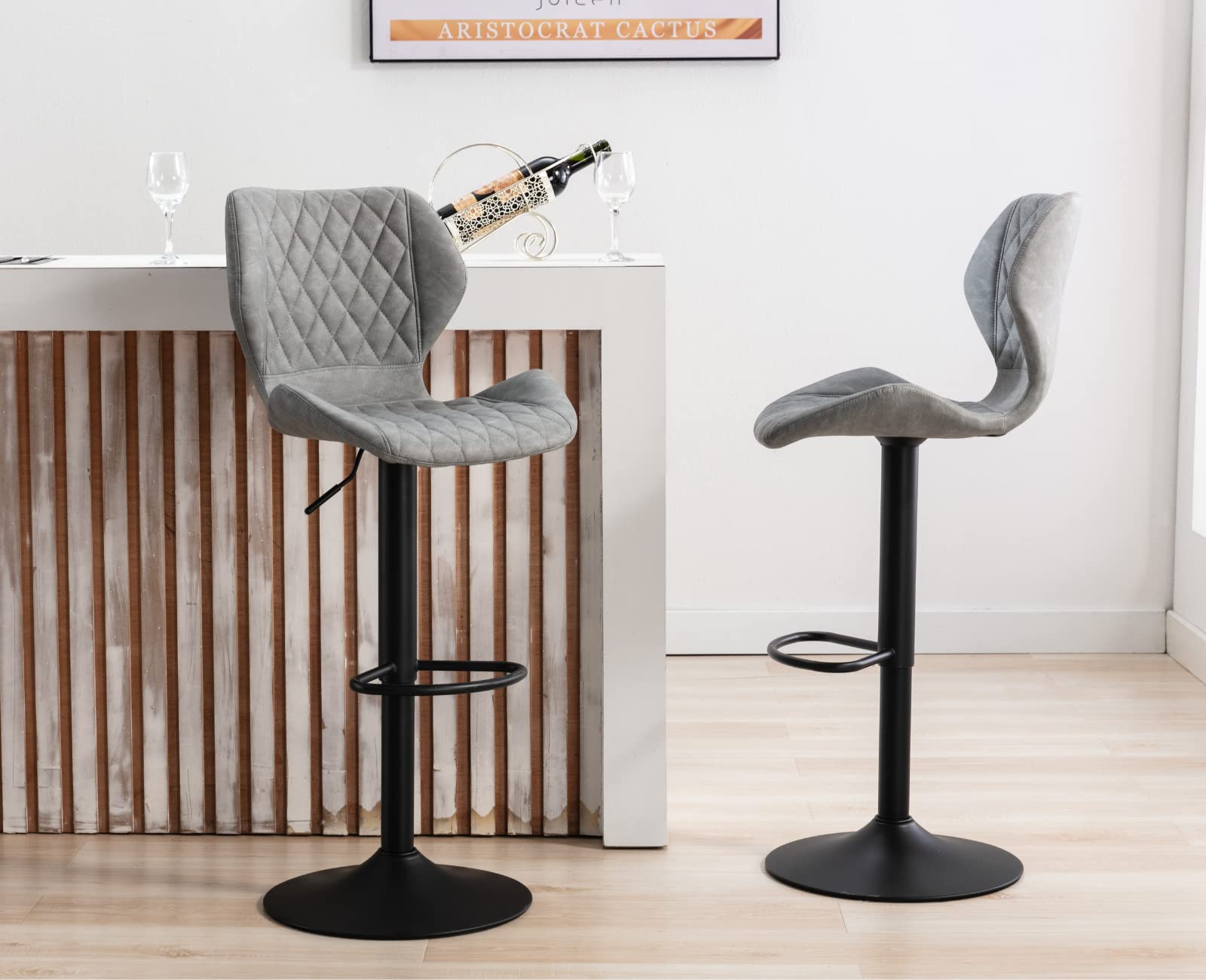 EALSON 4-Piece Adjustable Swivel Bar Stool Set - Modern Faux Leather Counter Height Barstools with Back for Kitchen Island, Bistro, Pub & Dining Room - Grey - Perfect for Entertaining & Casual Dining