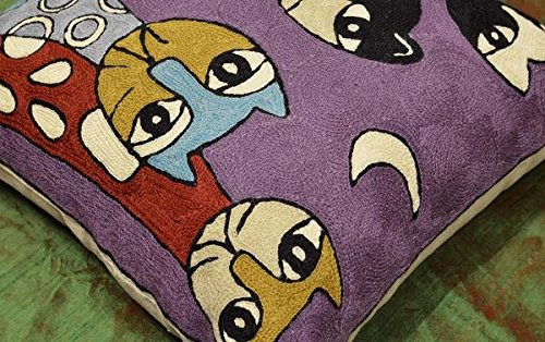 Hand Embroidered Abstract Cat Pillow Cover - 18x18 Inch Purple Picasso Cat Face Cushion | Soft Wool Kitty Accent Pillow for Sofa & Bed | Perfect Gift for Cat Lovers | Home Decor & Cozy Living Room Accessory