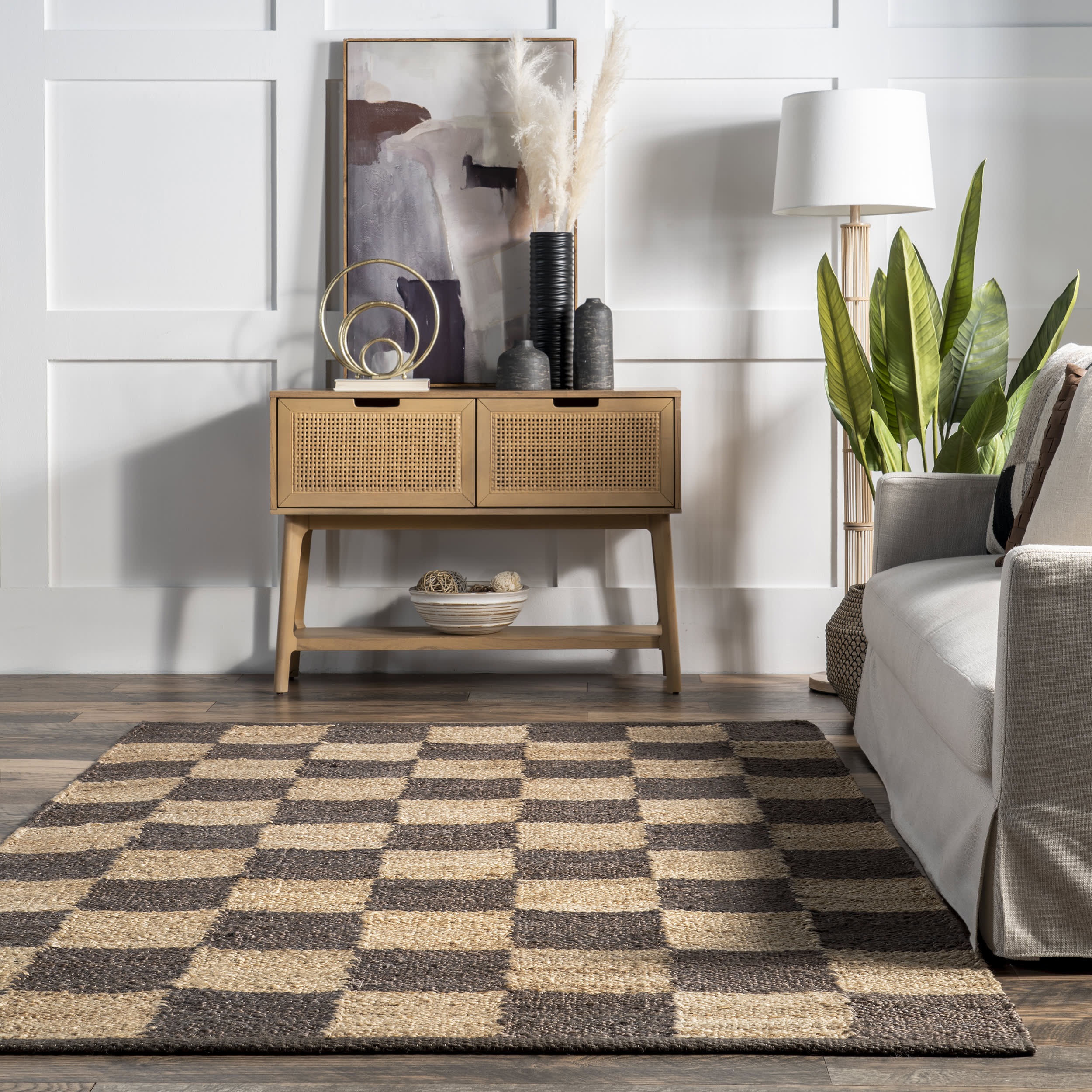 Cassia Classic Checkered Rug - Dark Grey Non-Slip Area Rug for Living Room, Bedroom, Dining Room | Home Decor & Floor Protection