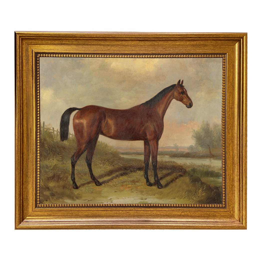 William Barraud Hunter in Landscape Equestrian Horse Oil Painting Print on Canvas - Vintage Gold Framed Wall Art (14.25x17.25 Inch) - Perfect for Living Room, Study or Office Decor