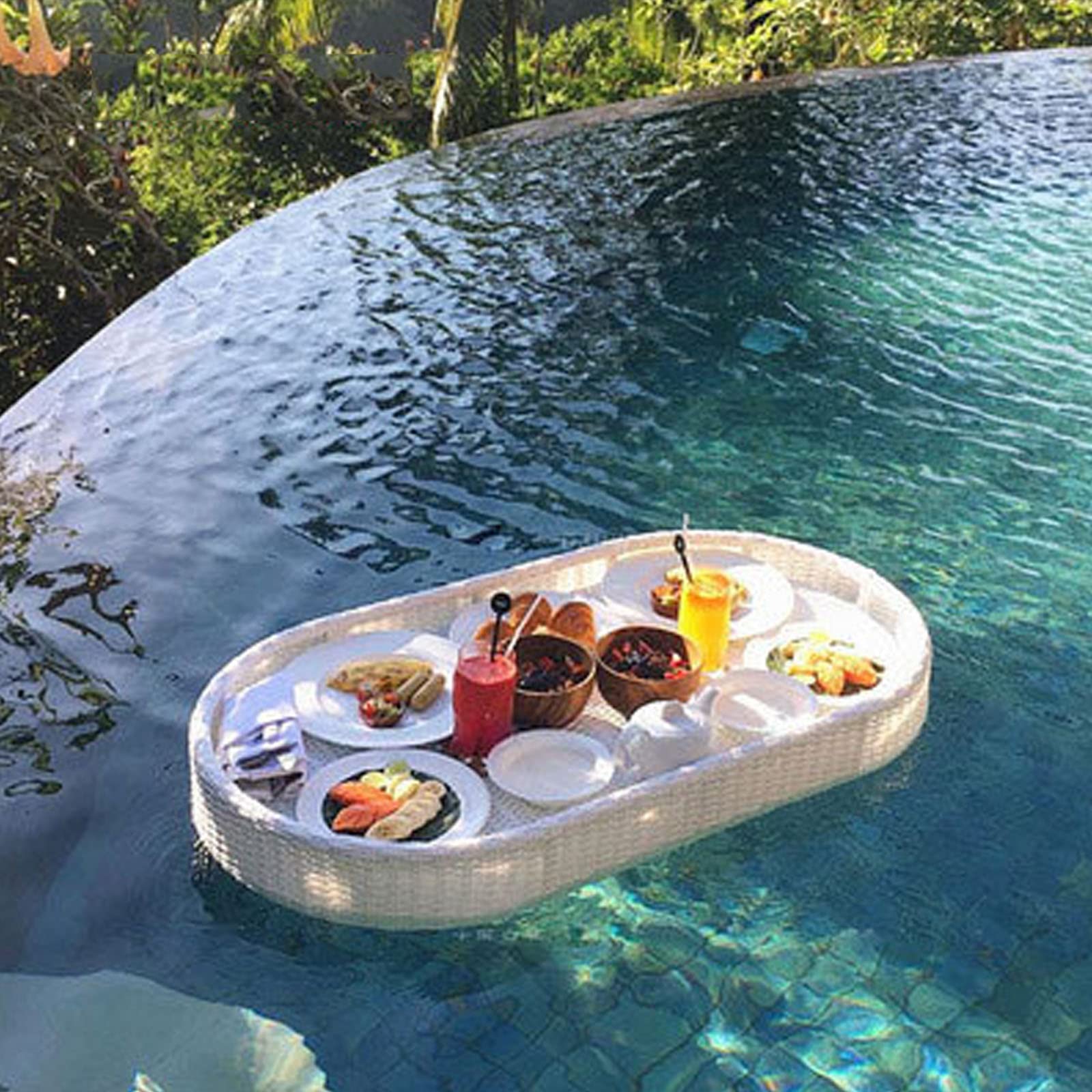 Premium Rattan Floating Tray for Pool & Spa - Waterproof Breakfast Serving Tray for Adults, Bath, Parties & Relaxation - Stylish Swimming Pool Floats for Drinks, Snacks & Decor (Multiple Designs Available) - Perfect for Poolside Lounging, Spa Days & Outdoor Entertaining