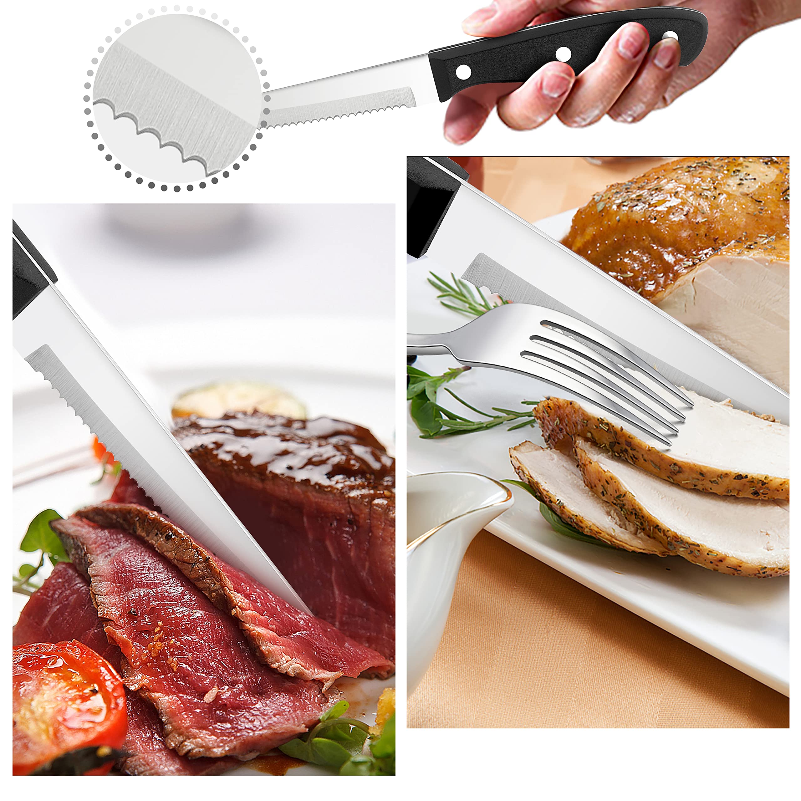 Premium 53-Piece Stainless Steel Flatware Set for 8 - Heavy Duty Silverware with Steak Knives & Serving Utensils, Mirror Finish & Dishwasher Safe - Perfect for Dinner Parties, Restaurants, and Everyday Dining