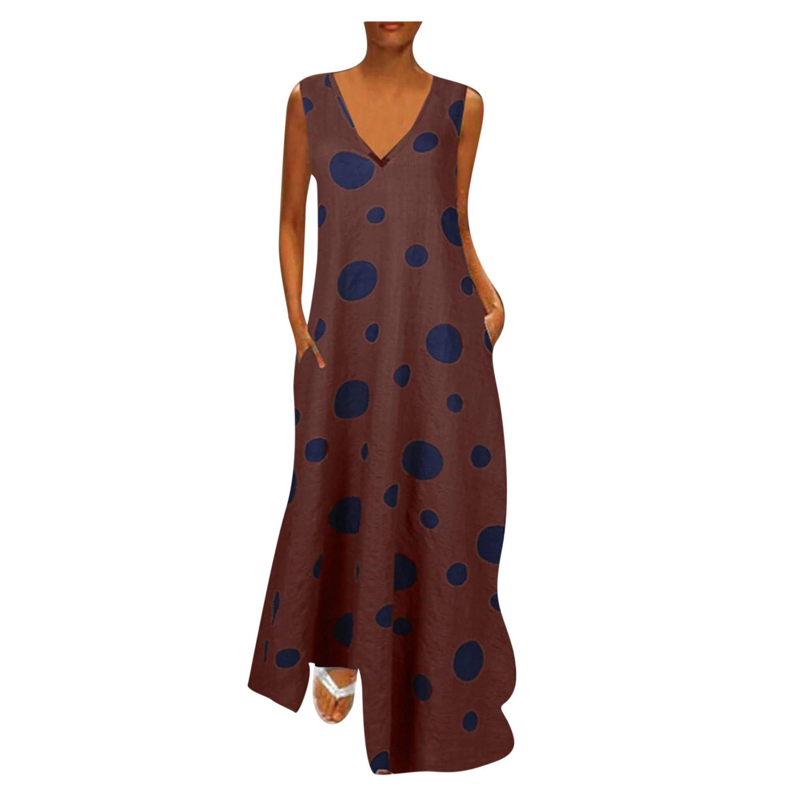 Vintage Plus Size Casual Sleeveless V-Neck Bohemian Print Dress for Women - Perfect for Summer Outings, Beach Vacations & Boho Chic Style
