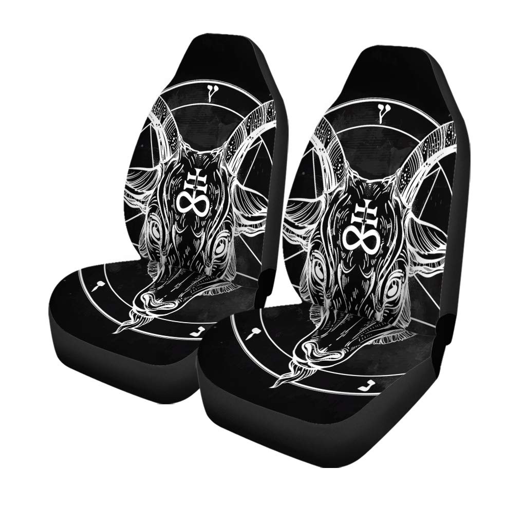 Universal Car Seat Covers Set of 2 - Baphomet Pentagram Demon Goat Head Design for Cars, Trucks & SUVs | Durable Auto Accessories & Protectors | Perfect for Gothic Style, Tattoo Enthusiasts & Occult Decor