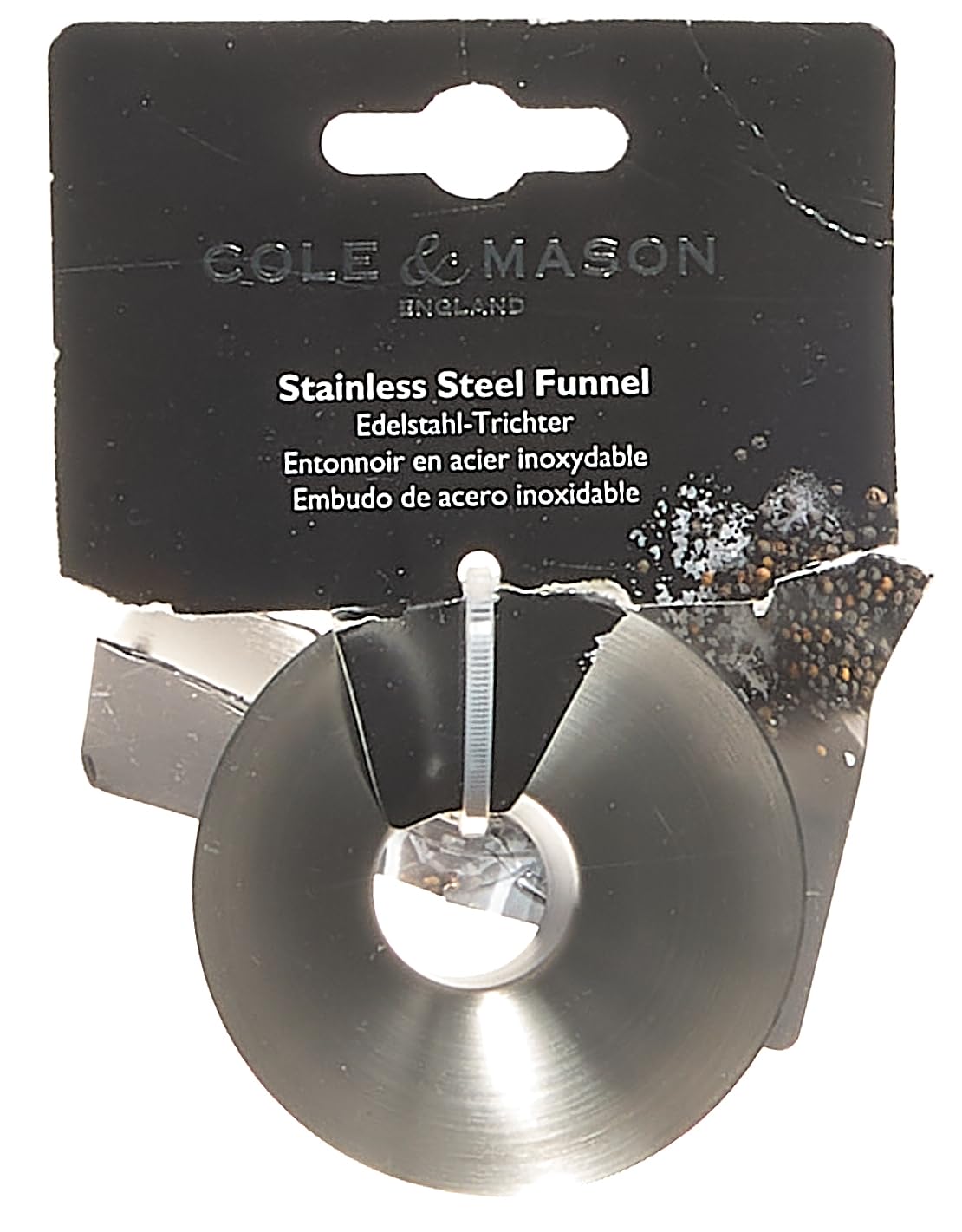 Cole & Mason Stainless Steel Salt and Pepper Funnel - Premium Metal Kitchen Funnel for Spice Jars, Bottles & Seasoning Containers - Durable Small Funnel for Easy Refilling - Perfect for Home Cooking, Baking & Pantry Organization