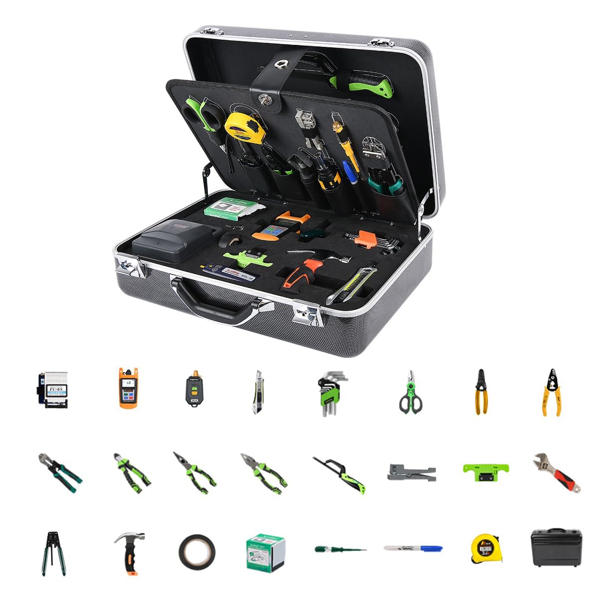 Professional FTTH Fiber Optic Tool Kit - Includes Fiber Cleaver, -70~10dbm Power Meter (OPM), 10mw Visual Fault Locator (VFL), Fiber Strippers (TFS-40D-H) - Perfect for Fiber Optic Installation, Maintenance & Network Troubleshooting