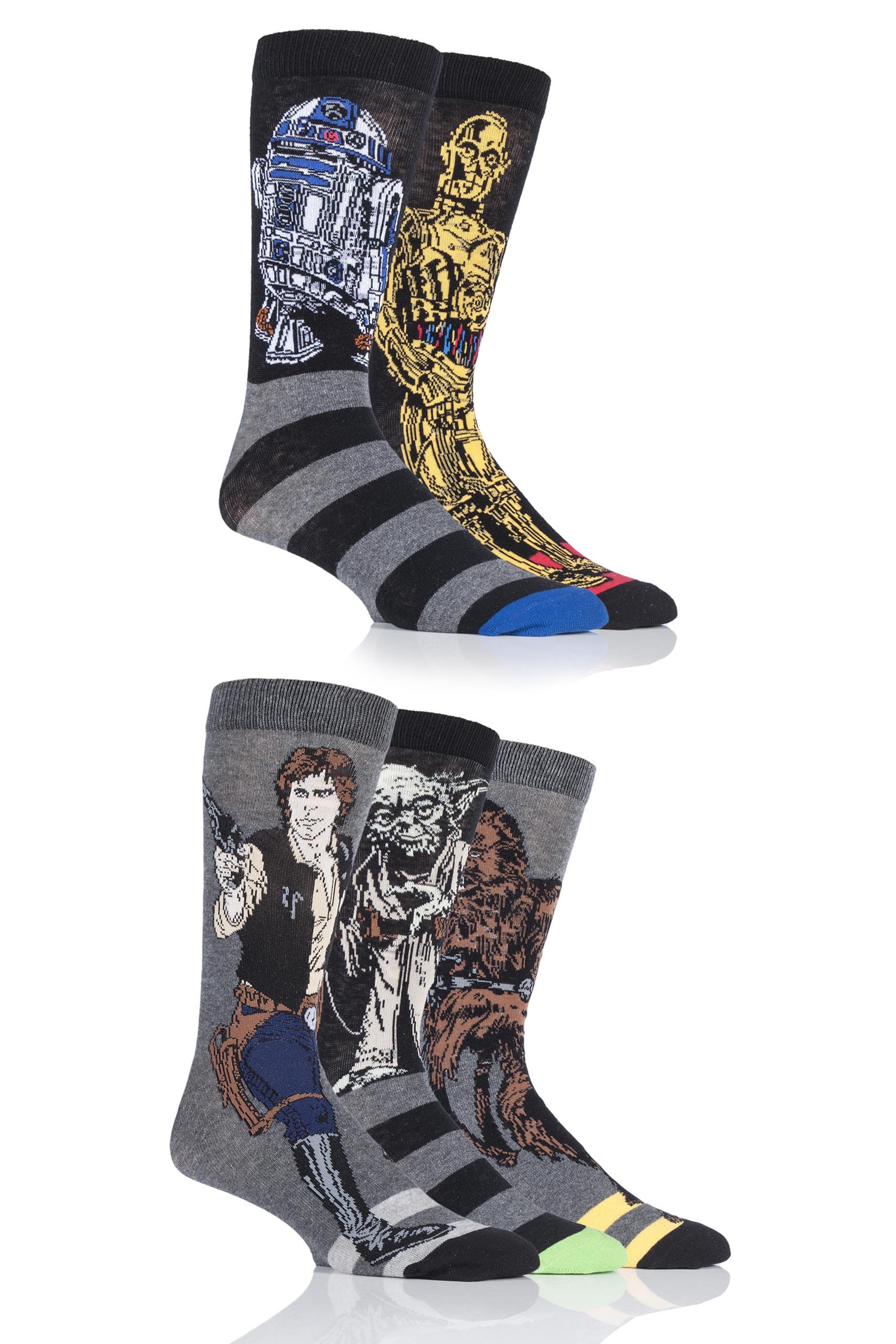 Star Wars Character Socks for Men - 5 Pack Cotton Socks Featuring Yoda, Chewbacca, C3PO, R2-D2 & Han Solo | Sizes 6-11 & 11-13 | Perfect for Cosplay, Gifts & Everyday Wear