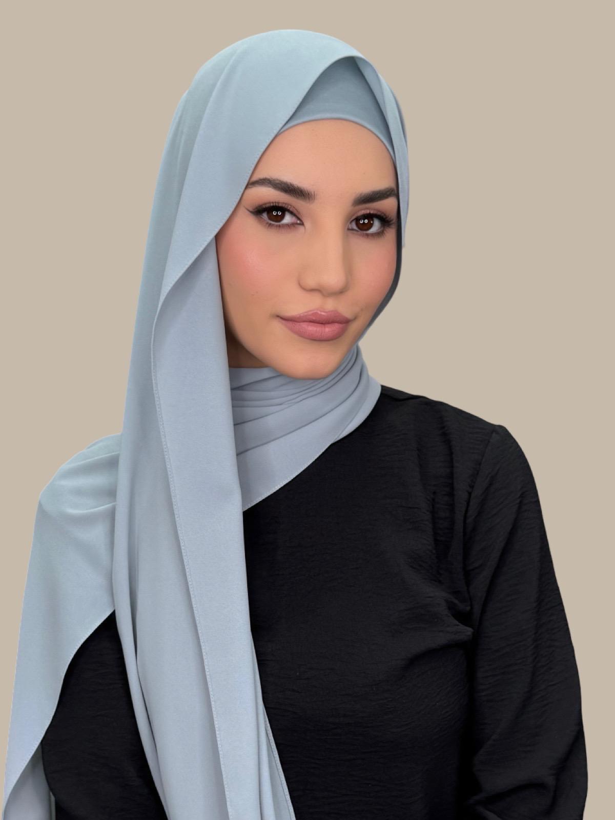 Elegant Stone Blue Chiffon Hijab Set - Soft & Breathable Scarf for Women - Perfect for Daily Wear, Prayer, and Special Occasions
