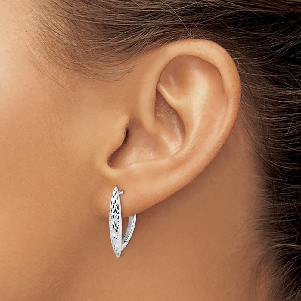 Sterling Silver Diamond Cut Hoop Earrings for Women - 0.86 Inch Length, 0.51 Inch Width - Elegant Dangle Earrings for Party, Wedding & Everyday Wear