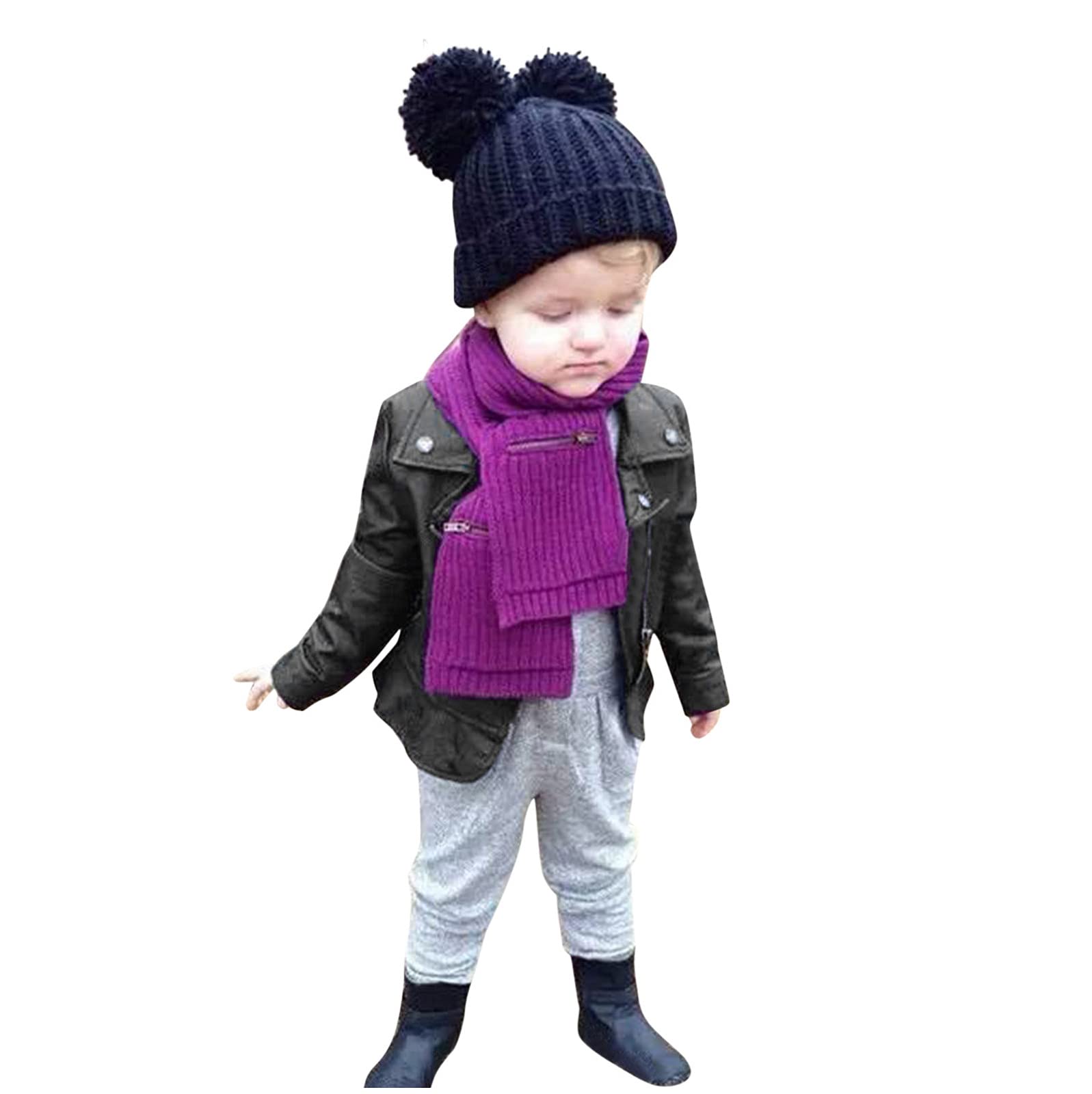 Baby Girl & Boy Leather Jacket - Winter & Autumn Kids Outerwear Coat with Purple Tee Shirt | Warm & Stylish Toddler Outfit for School, Playdates & Family Photos