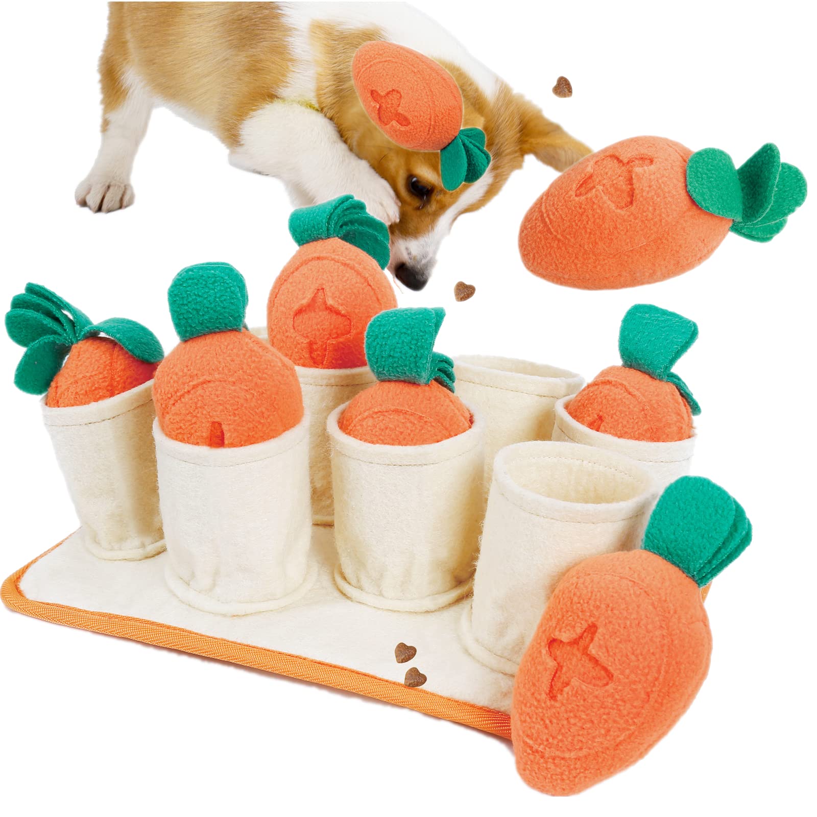 MEIJIEM Interactive Dog Puzzle Toys for Small Dogs & Puppies - 8 Carrot Chew Squeakers for Mental Stimulation & Boredom Relief | Fun Enrichment Toys for Training, Anxiety Relief & Indoor Playtime