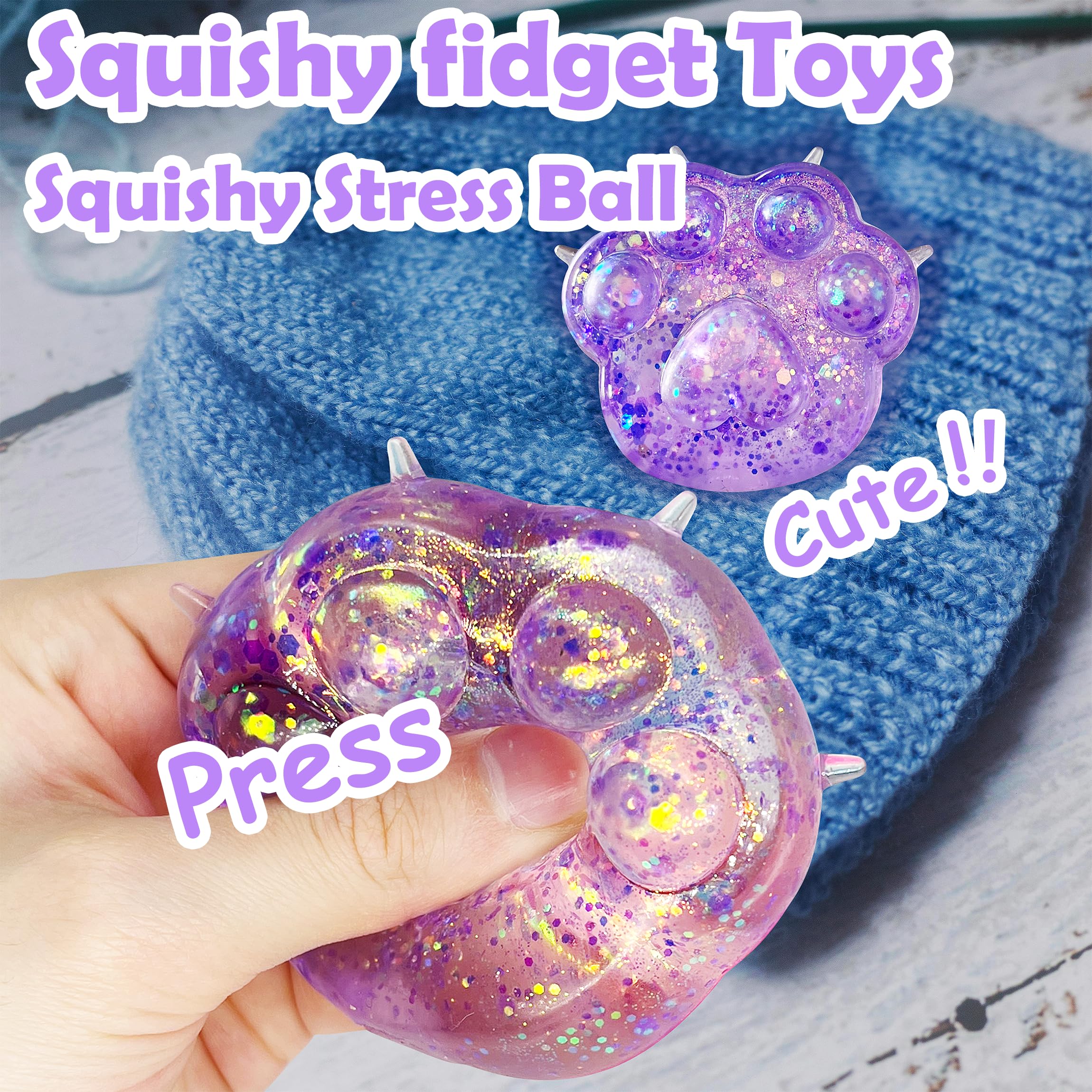 ZTATU Cat Paws Stress Relief Squishy Ball - 1PC Sensory Fidget Toy for Adults & Kids, Autism Anxiety Relief, Party Favors & Easter Basket Stuffers (Purple) - Perfect for Office Stress, Classroom Focus & Travel Relaxation