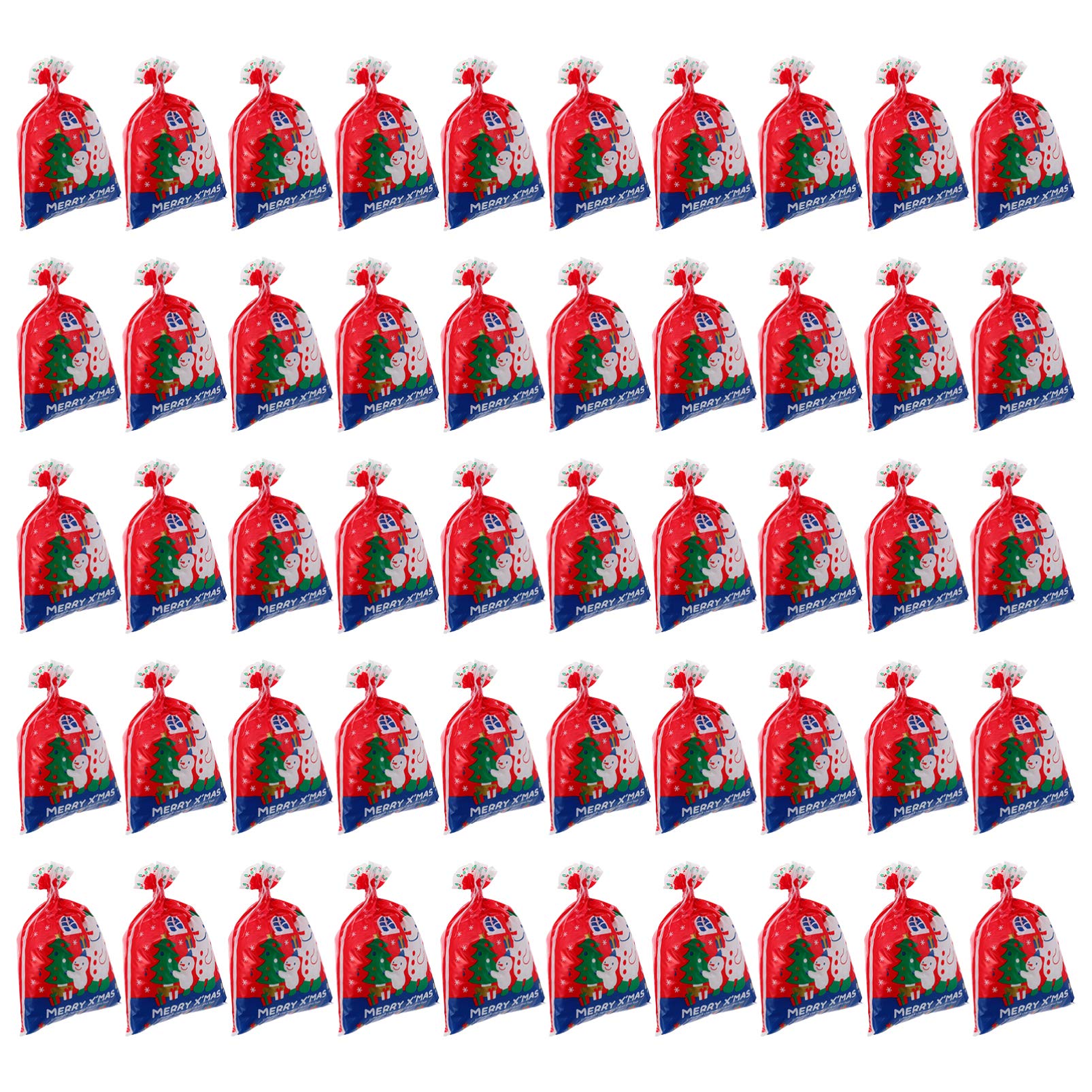 50pcs Christmas Cellophane Bags with Snowman Design - Holiday Candy Treat Bags for Christmas Party Favors, Gift Wrapping & Cookie Packaging