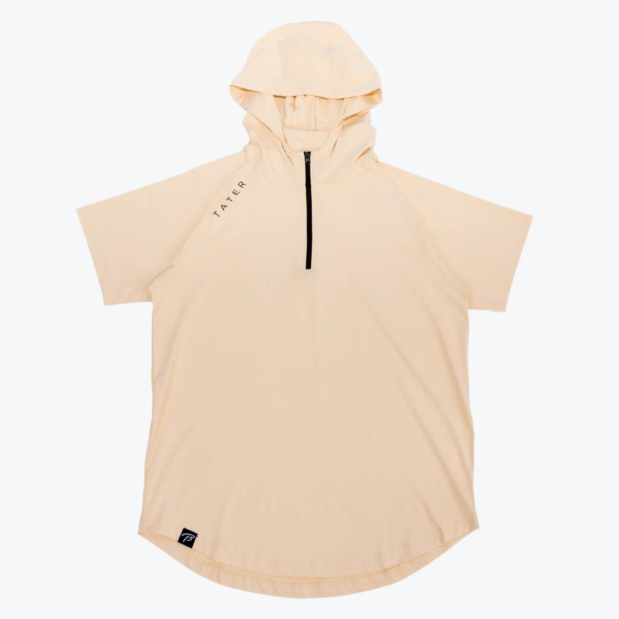 FUNDAMENTALS 1/4 Zip Short Sleeve Hoodie - Cream | Comfortable Cotton Pullover for Men & Women | Perfect for Gym, Running & Casual Wear