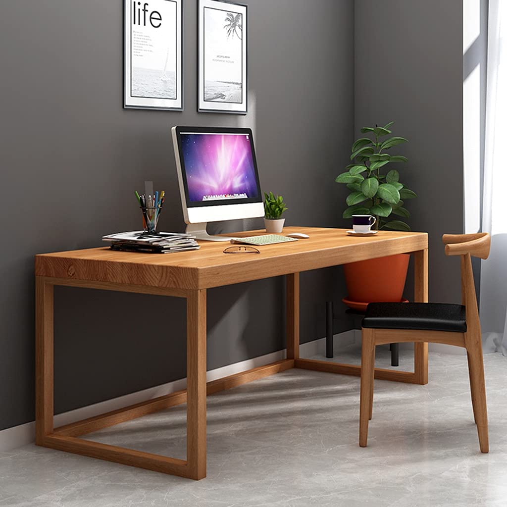 Solid Wood Computer Desk 130x60x75cm - 5cm Thick Sturdy Desktop, Study Desk & Home Office Workstation - Easy Assembly for Home, Office, and Conference Room Use