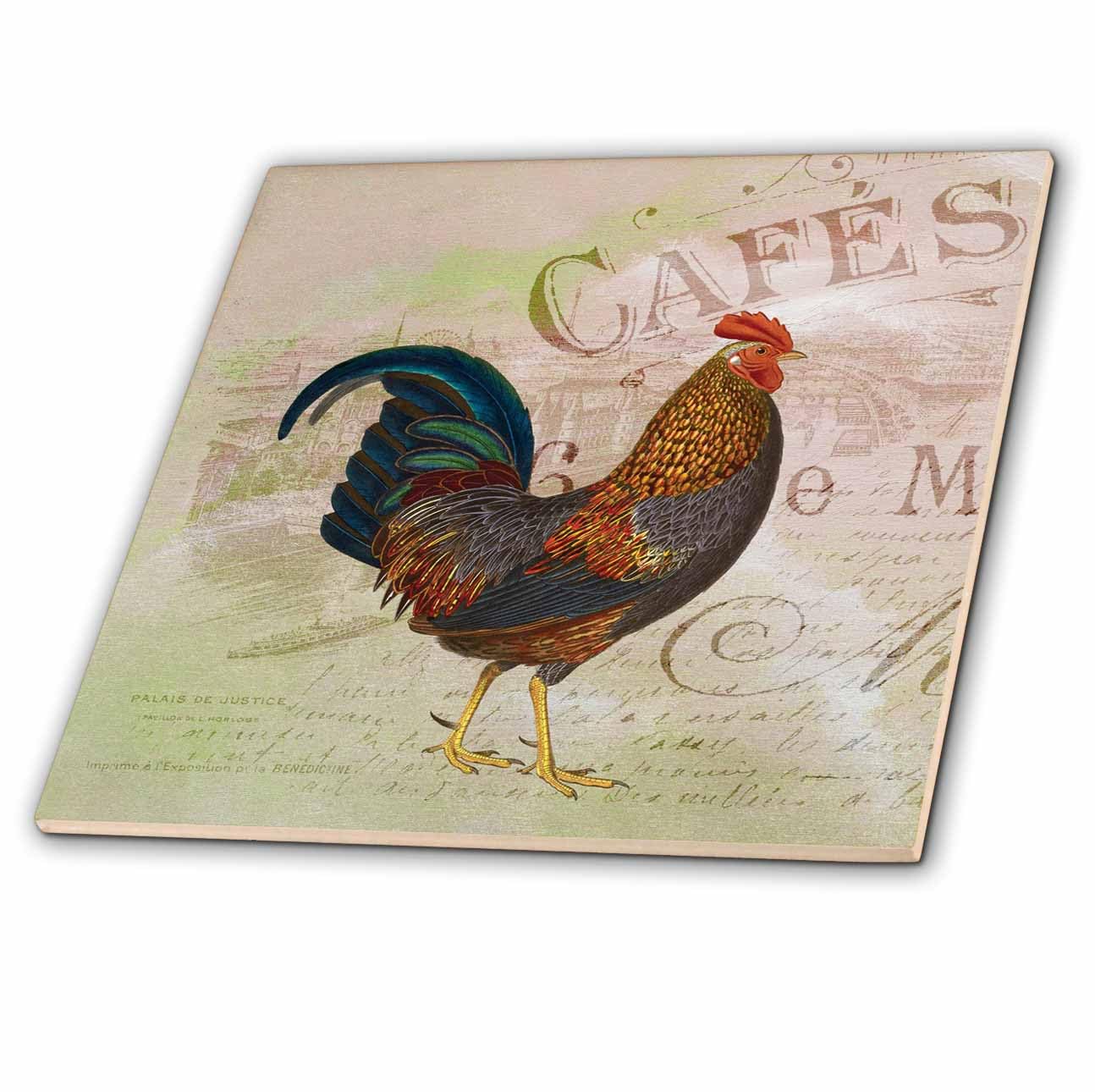 12 Inch Ceramic Tile with French Rooster Café Vintage Art - Perfect for Kitchen Backsplash, Bathroom Decor, and DIY Home Projects