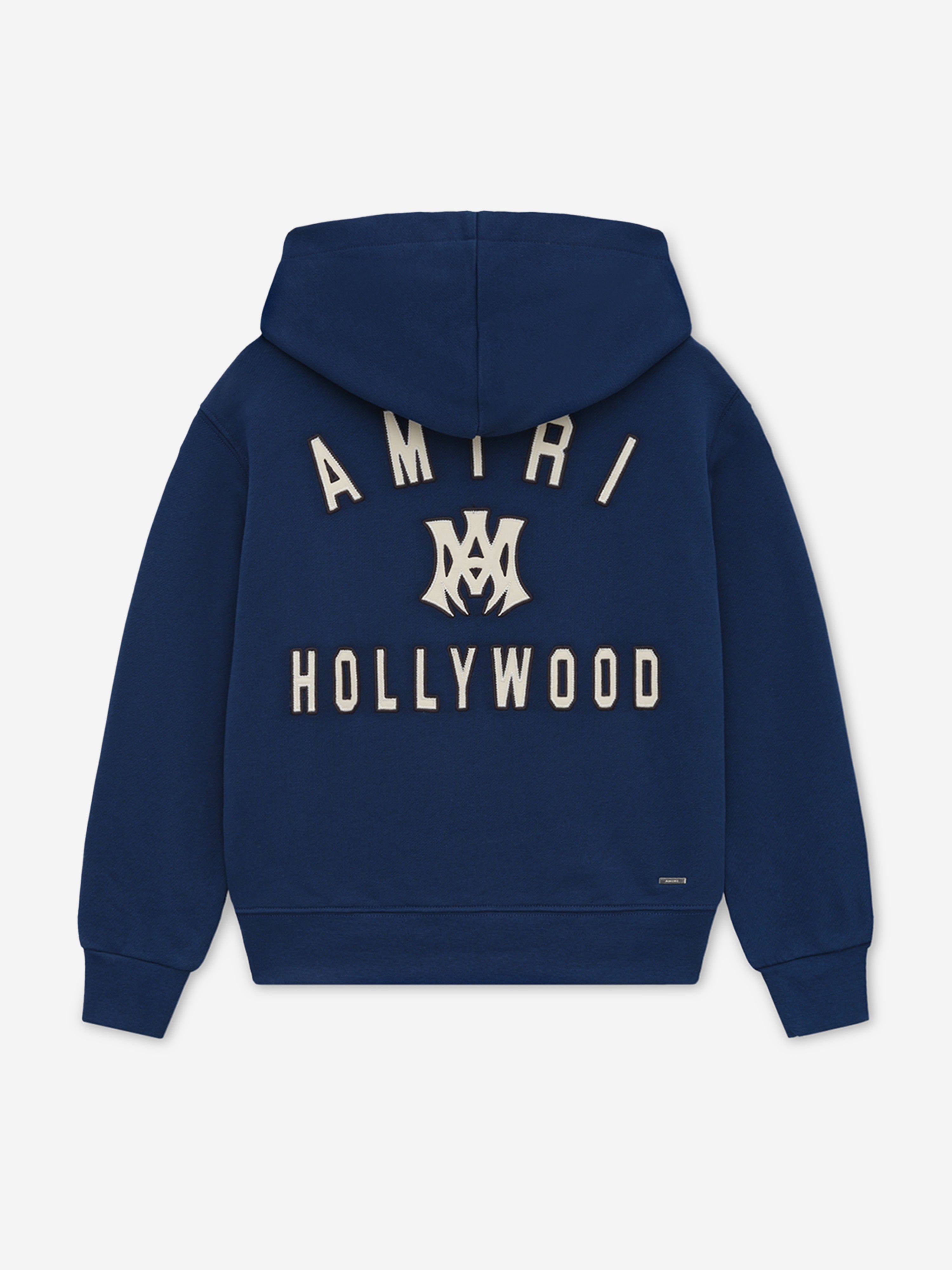 Amiri Kids MA Hollywood Hoodie for Boys & Girls - Navy Blue Cotton Pullover with Hood - Stylish & Comfortable for School, Playdates & Outdoor Activities