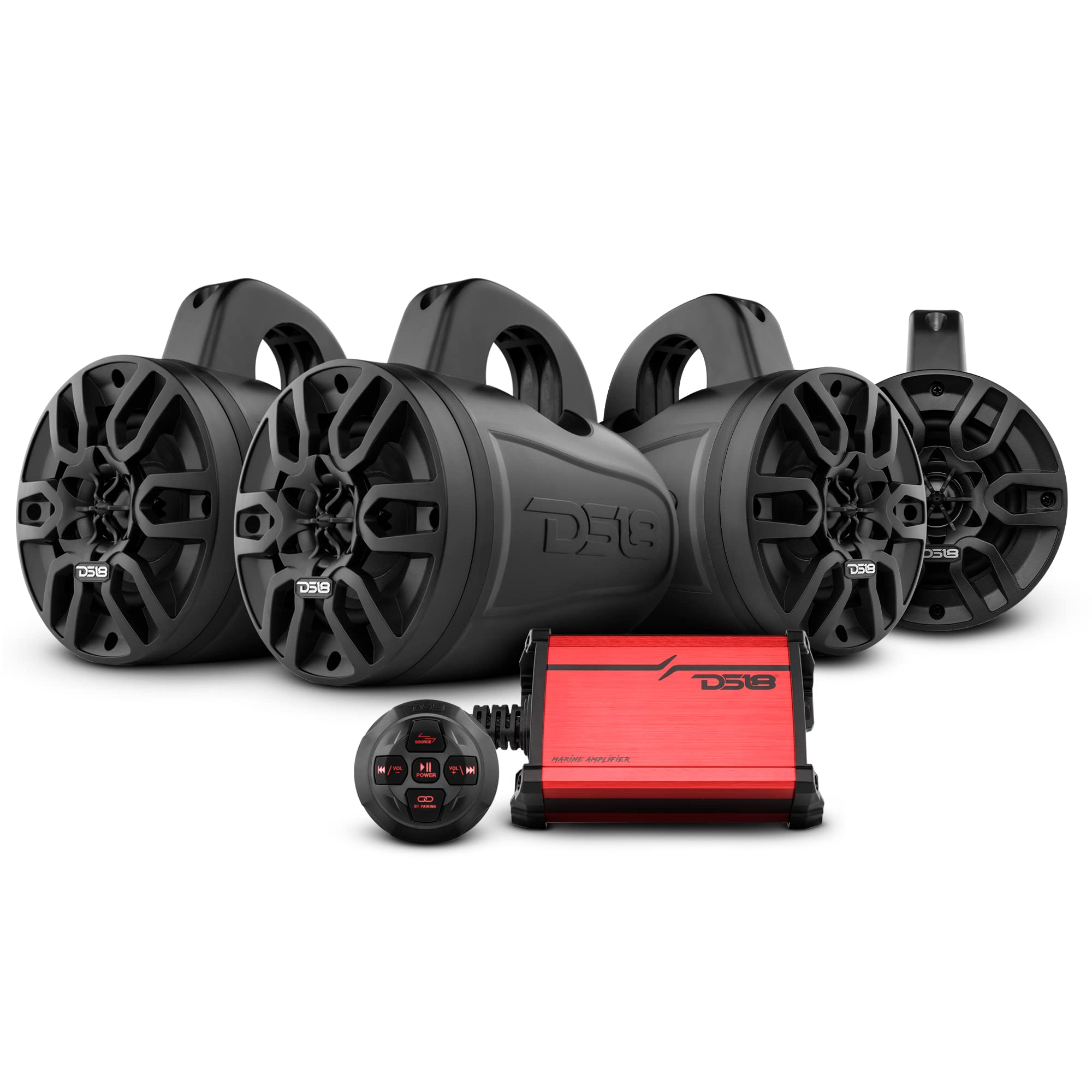 DS18 MP4TP.4A 4 Inch 600W Waterproof Bluetooth Marine Tower Speakers with Built-in Amplifier & Remote Control - Perfect for Boats, Yachts, and Outdoor Water Activities