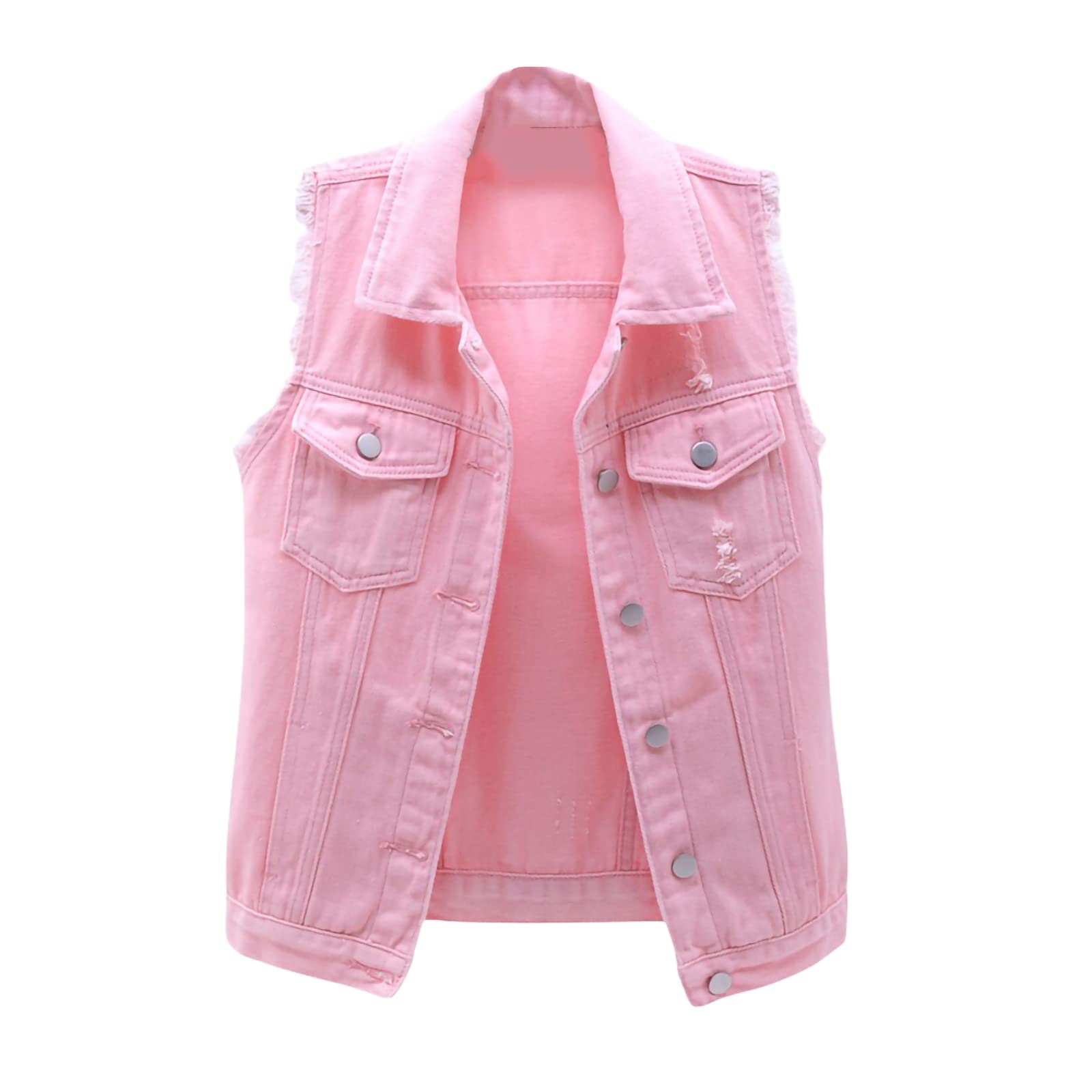 **FOCUSNORM Women's Distressed Ripped Denim Vest - Sleeveless Crop Jean Jacket with Flap Pockets | Casual Outfit, Layering, Streetwear, Summer Fashion**