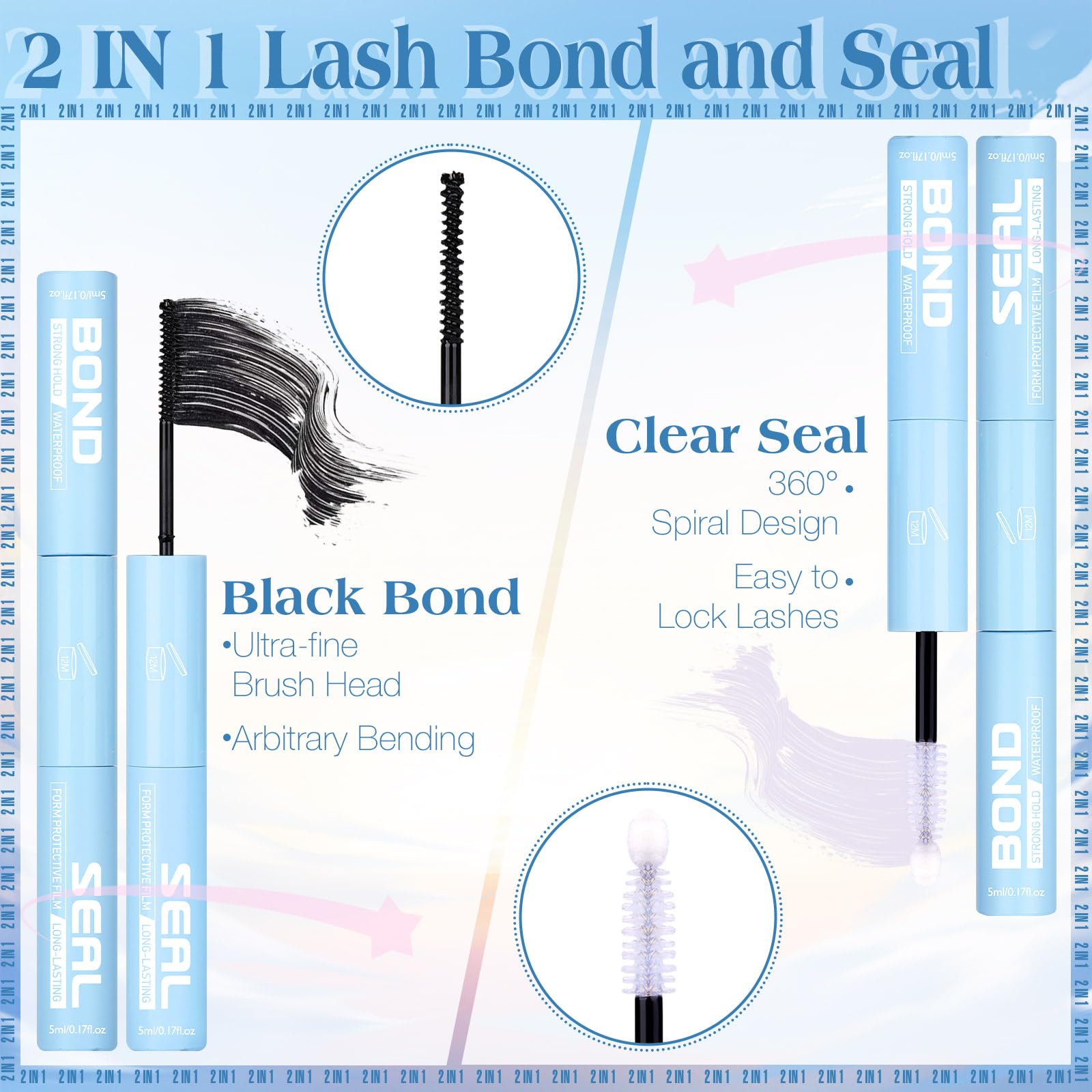 ZANLUFLY 2-in-1 Lash Glue - Waterproof Eyelash Adhesive for Extensions & Clusters, Strong Hold & Long Lasting Bond - Perfect for DIY Eyelash Application at Home, Parties & Special Events