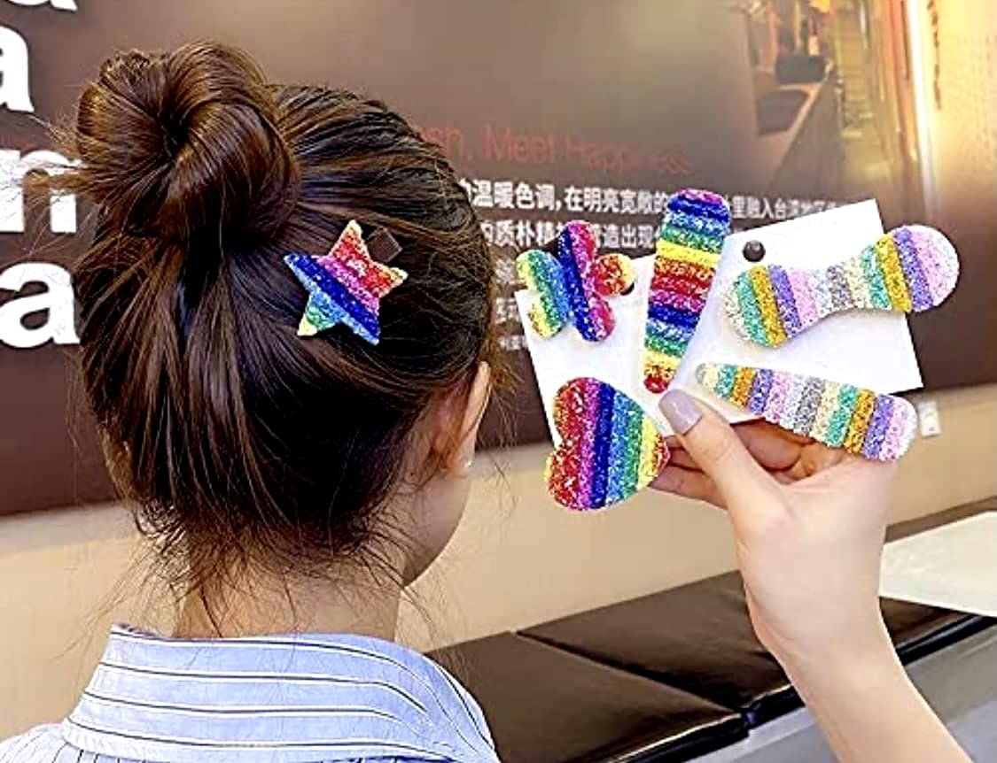 DRP Unicorn Hair Clips for Girls - Cute Bunny & Rainbow Hair Accessories with Glitter - Pack of 4 Stylish Hair Clips for Kids & Baby Girls - Perfect for School, Parties, and Everyday Fashion