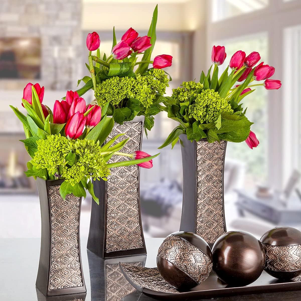 Creative Scents Dublin Brown Decorative Tray & Ball Set - Elegant Home Decor for Living Room, Entryway & Dining Table | Perfect Centerpiece for Coffee Tables, Console Tables & Housewarming Gifts | Stylish Accent Bowl for Modern Home Decor