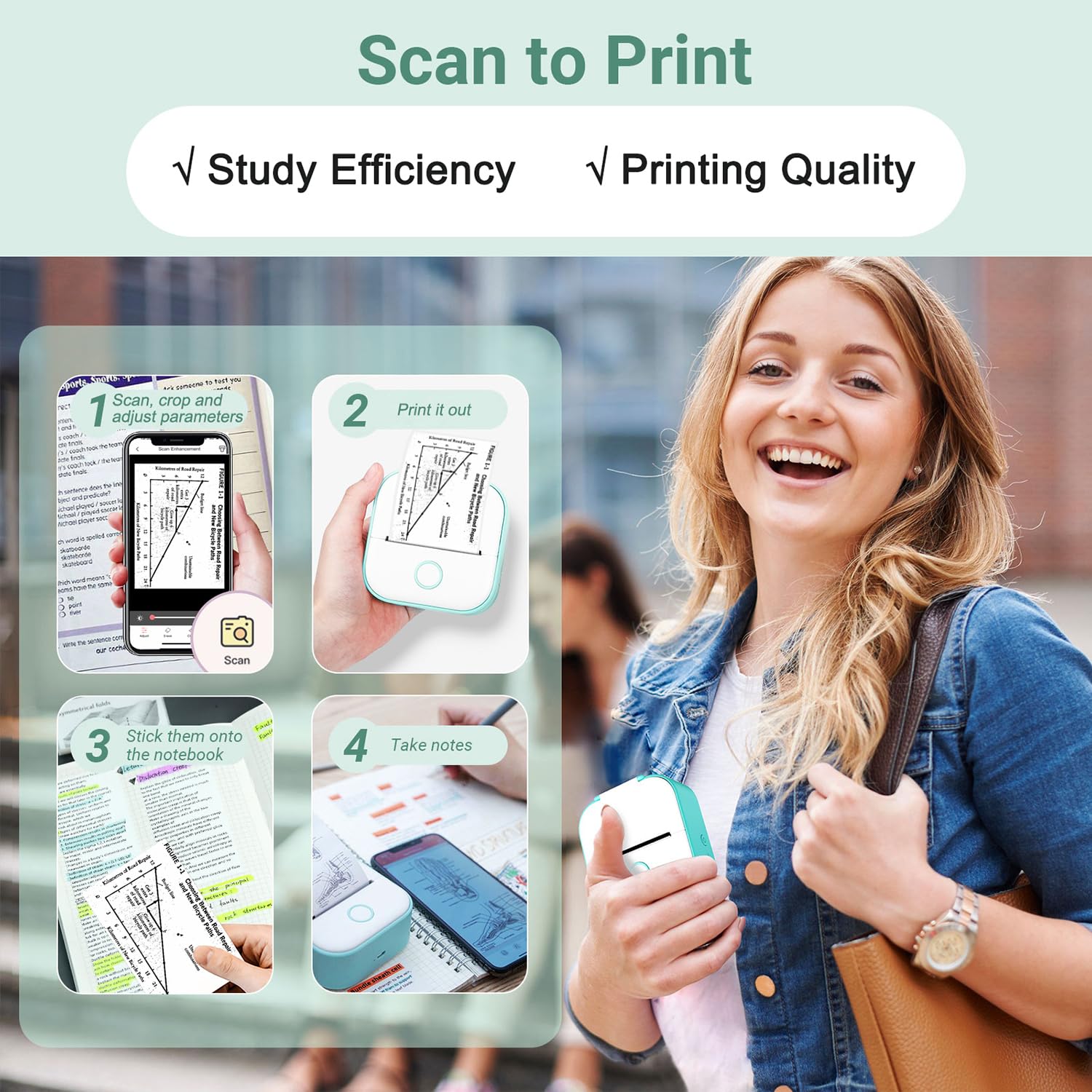 Memoking T02 Mini Thermal Sticker Printer - Portable Inkless Label Maker for Flashcards, Journals & Photos | Green Compact Sticker Machine for Students, DIY Projects & Home Organization