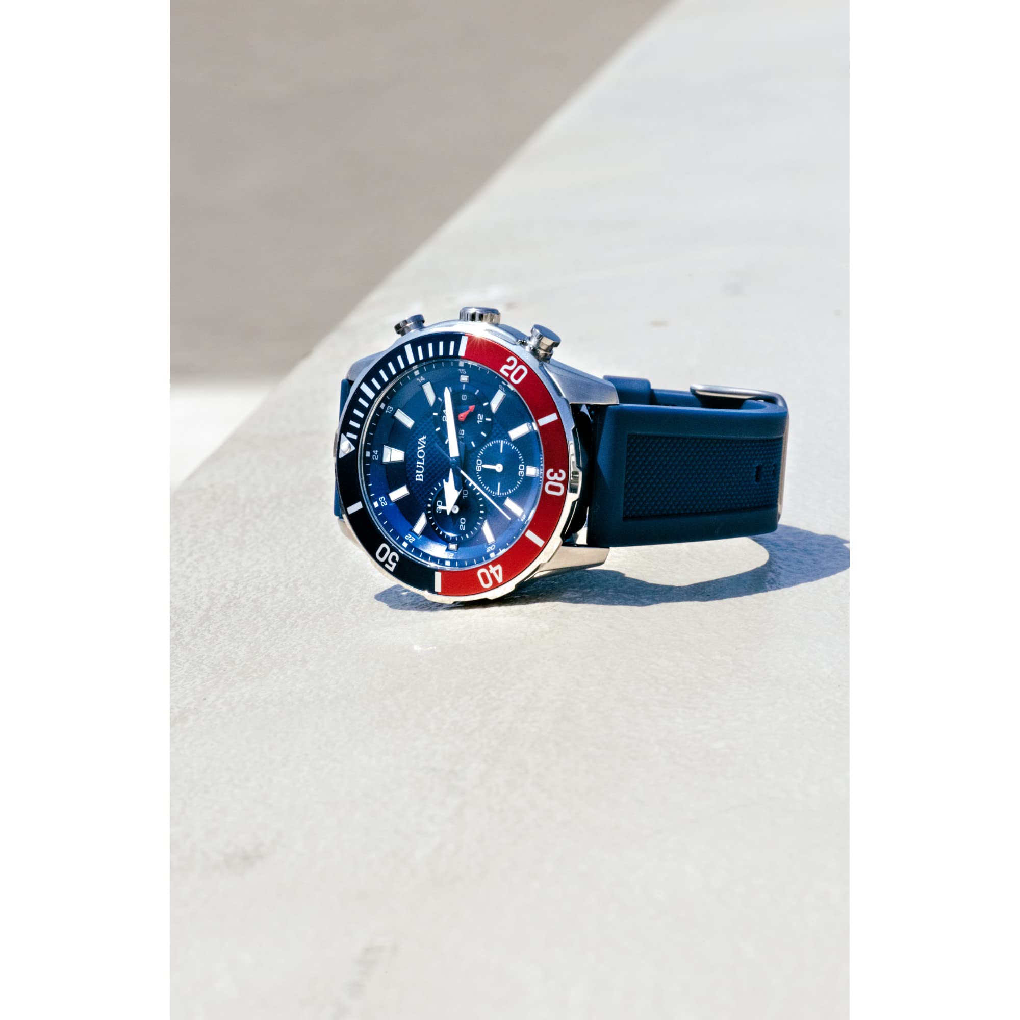 Bulova Men's Sport Chronograph Quartz Watch - 44mm 6-Hand Design with Silicone Strap, 24-Hour Time, Date Calendar, Luminous Hands & Markers, 100M Water Resistant (Model 98A288) - Perfect for Swimming, Diving & Outdoor Activities