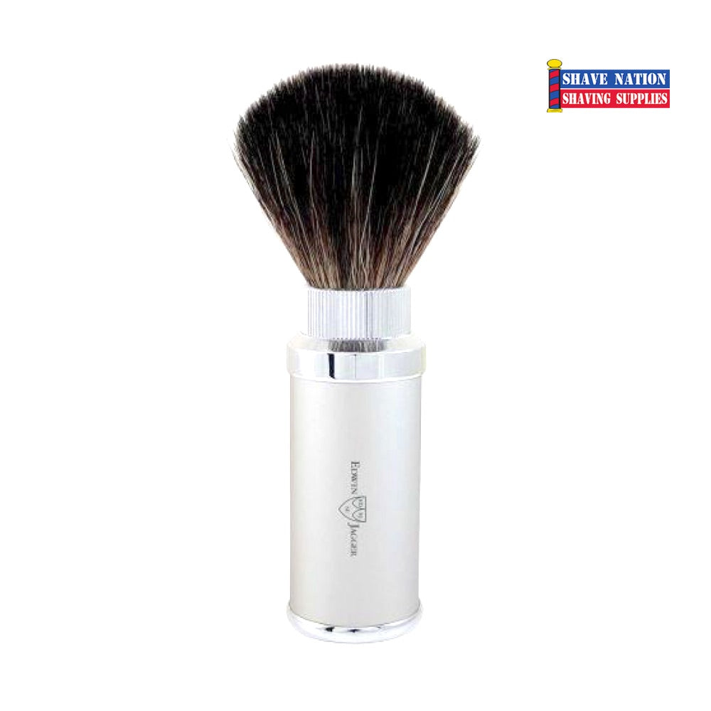 Edwin Jagger Black Synthetic Travel Shaving Brush with Silver Chrome Plated Case - Perfect for Men's Grooming, Business Trips & Home Use