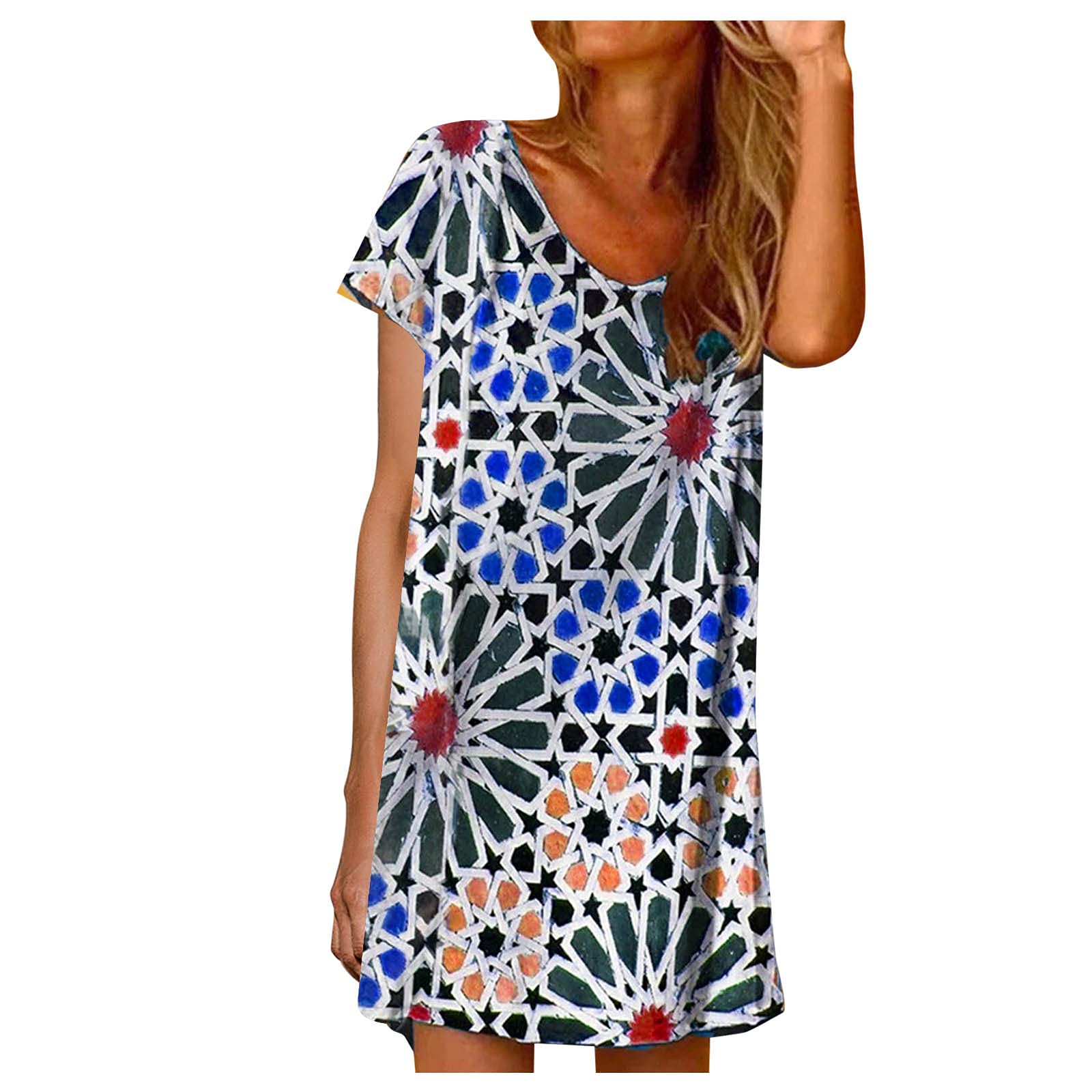 Db Moon Women's Summer Dress with Pockets - Short Sleeve Printed Sundress with Round Neckline | Perfect for Beach Vacations, Picnics & Casual Outings