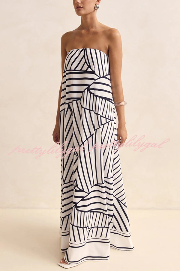 Sexy Tube Top Back Zipper Loose Maxi Dress with Unique Print - Summer Beach Party, Vacation, Date Night Outfit