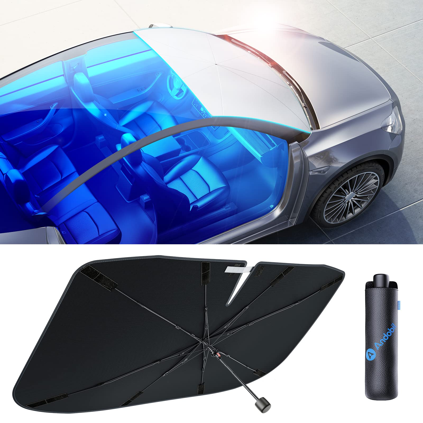 Andobil Car Windshield Sun Shade - Ice Crystal Nano Reflector for SUV & Truck - Keep Cool While Parking