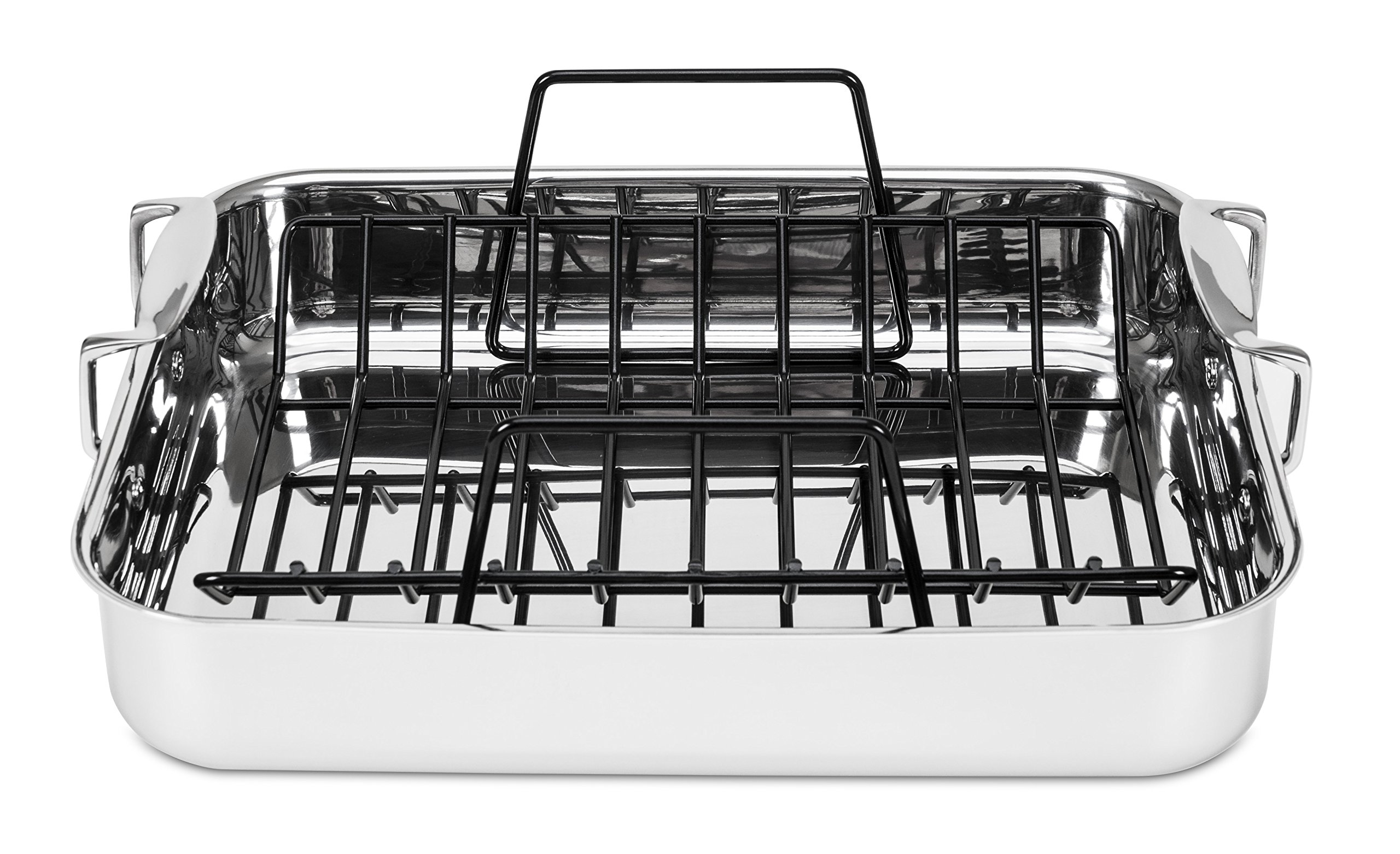 Viking 3-Ply Stainless Steel Roasting Pan with Non-Stick Rack - 16 x 13 Inch Oven Safe Cookware for Turkey, Chicken & Meat - Dishwasher Safe, Induction Compatible - Perfect for Holiday Dinners, Family Gatherings & Meal Prep