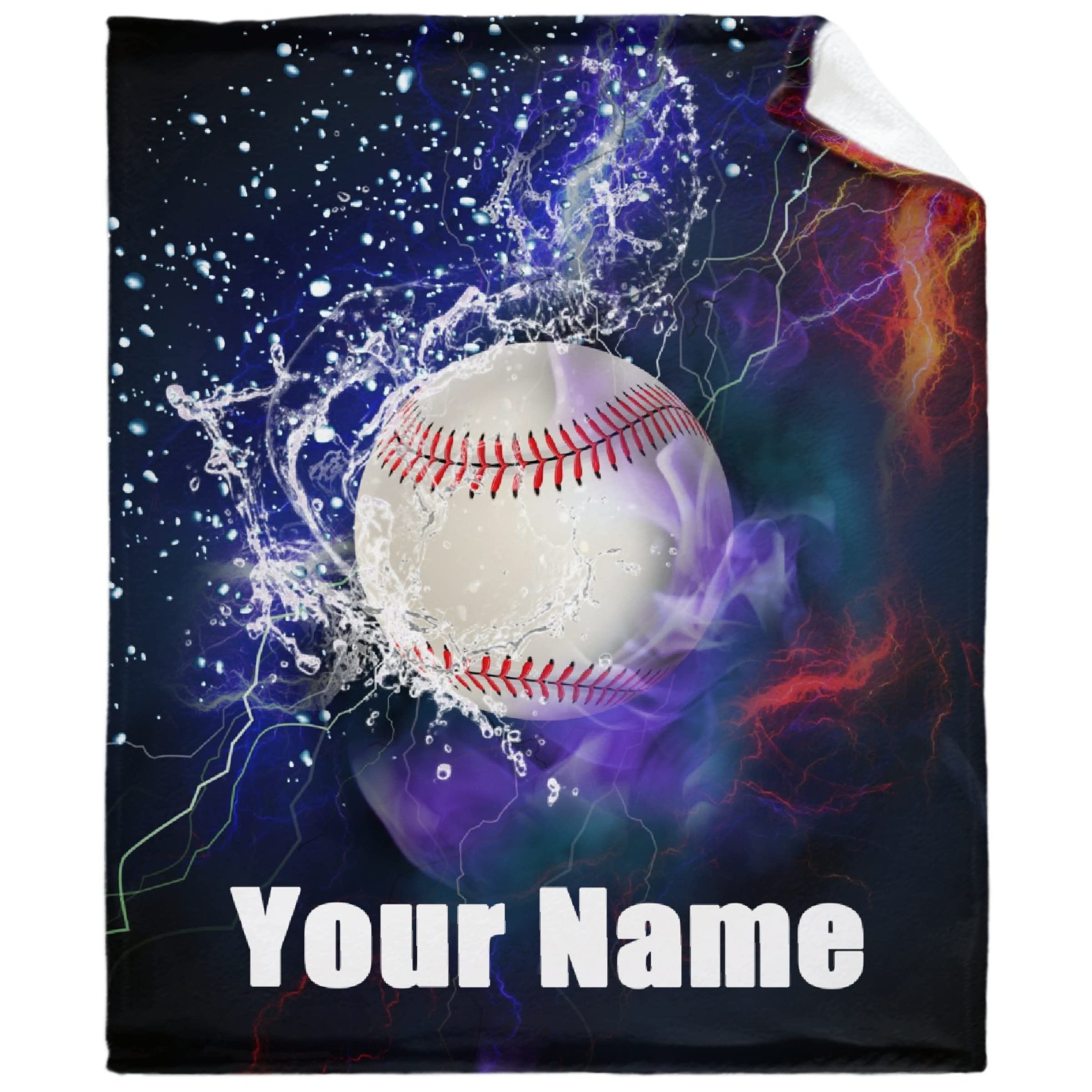 AMITAYUS Personalized Baseball Throw Blanket - Custom Name Fleece Blanket for Men, Boys & Friends - Soft Flannel Gift for Birthday, Anniversary & Holidays - Perfect for Couches, Beds & Outdoor Games