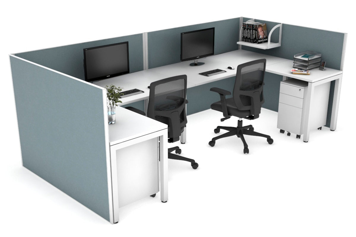 Quadro Square Legs 2-Person Corner Workstation - U-Shaped Office Desk with White Frame (1400L x 1800W) | Cable Management Scallop | Perfect for Home Office & Small Business Workspaces
