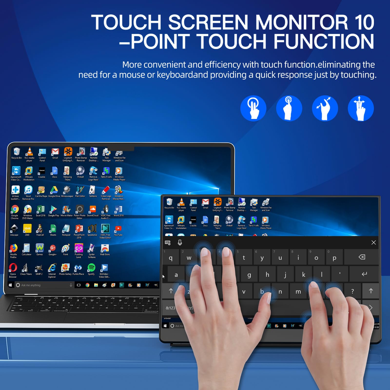 Upgraded 16:10 16 Inch Touchscreen Portable Monitor - 1200P IPS Touch External Display for Laptop, MacBook & Mini PC - Ultra Slim Travel Second Screen with Folding Stand - Perfect for Gaming, Work & Business Travel