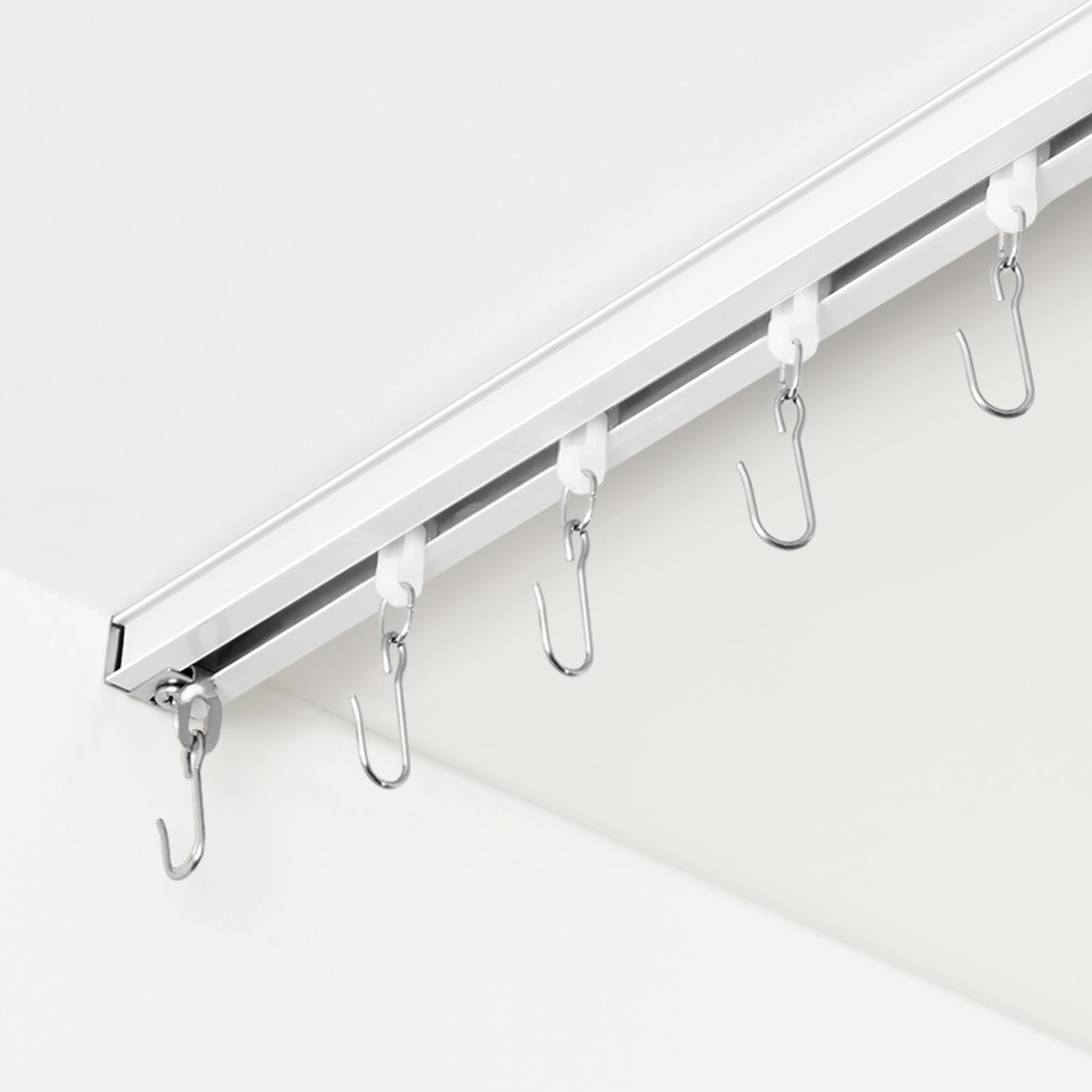White Ceiling Mount Curtain Track Rail Set with Roller Hooks - 18ft to 24ft Room Divider for Home, Office & Dorm | Easy Installation & Smooth Gliding for Privacy & Space Division