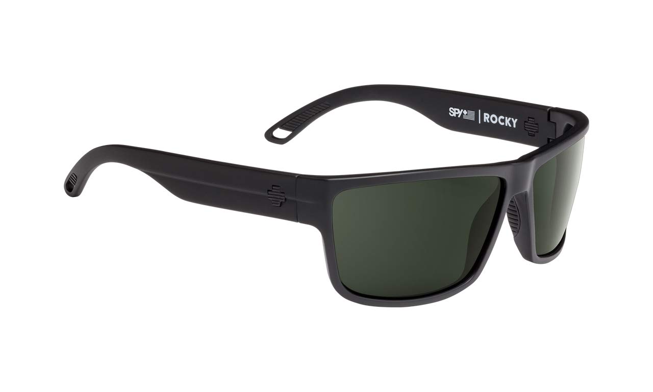 SPY Oval Rocky SOSI Sunglasses - Black, Happy Gray, Green Polarized Lenses - One Size - Perfect for Outdoor Sports, Running, Cycling & Beach Activities