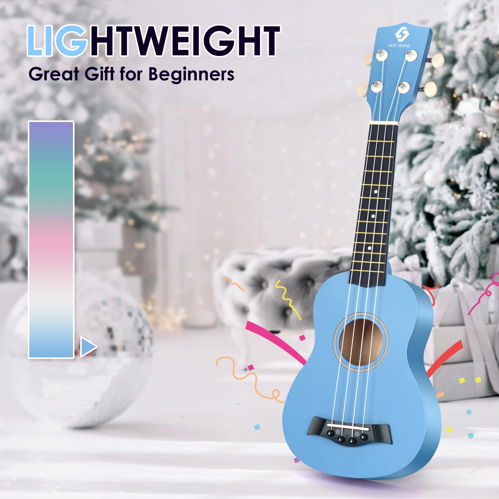 **Soprano Ukulele for Beginners & Adults - 21 Inch Hawaiian Ukulele with 4 Strings, Basswood Body, Blue - Perfect for Kids, Students, Travel & Beach Music**