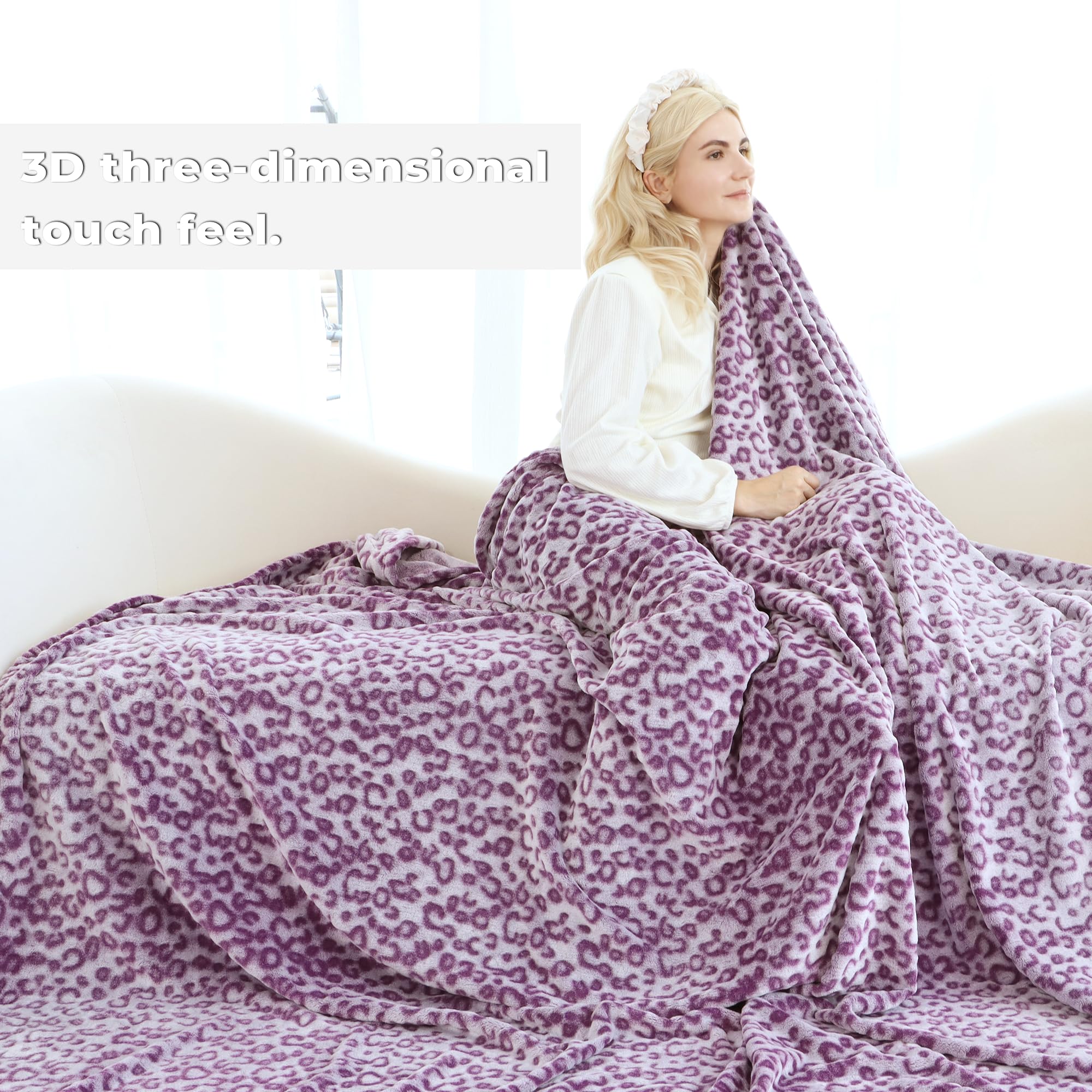 Cozy Purple Leopard Print Blanket - Ultra Soft Lightweight Throw for Bed, Couch & Sofa | Warm Flannel Fleece Blanket for Women, Girls, Bedroom Decor & Winter Nights