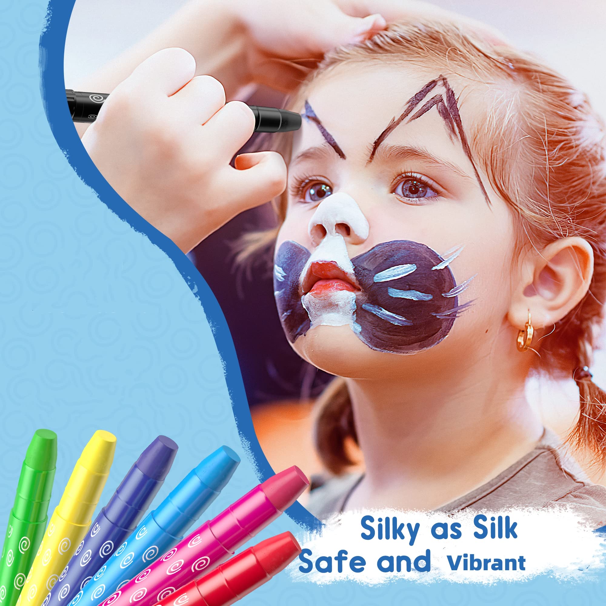 HENMI Face Paint for Kids - 16 Color Safe Carnival Makeup Kit for Halloween, Christmas & Birthday Parties - Non-Toxic & Washable Face Paint for Children's Costume & Party Makeup