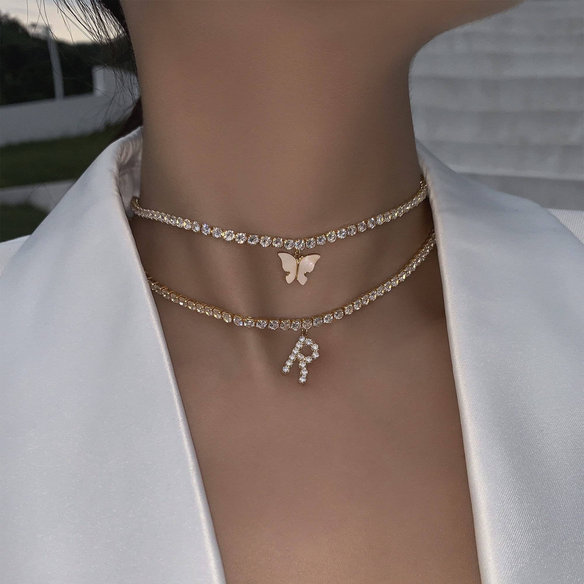 14K Gold Plated Letter Necklace - Personalized Initial Choker with CZ Diamonds | Elegant Tennis Chain for Women | Perfect Gift for Birthday, Anniversary & Valentine's Day