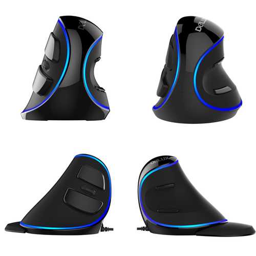 Delux M618 PLUS Ergonomic Vertical Mouse - 1600DPI, 6 Buttons, Blue LED Light, USB Wired - Perfect for Office Work, Gaming & Carpal Tunnel Relief