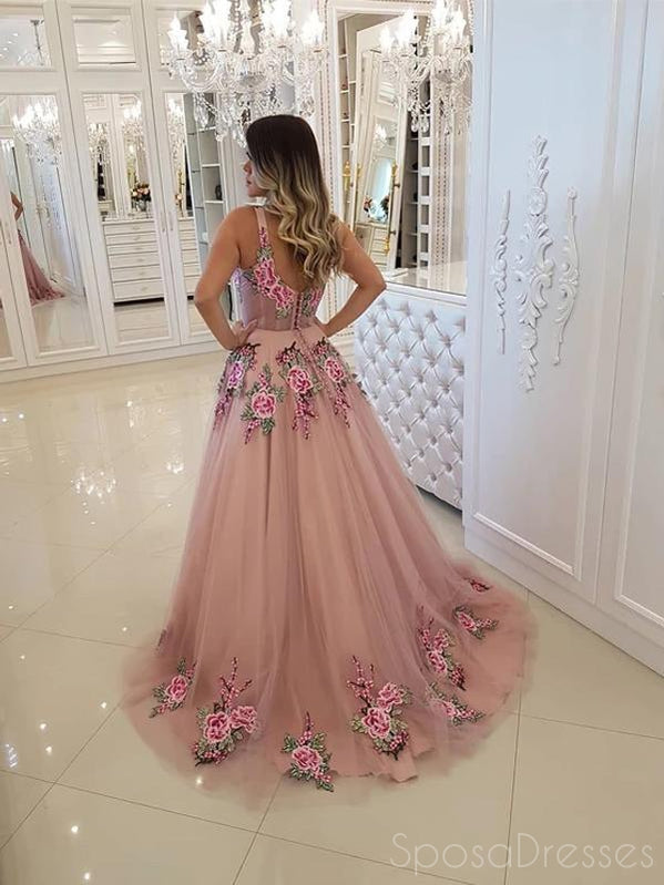 Elegant Pink A-Line Applique Sleeveless V-Neck Prom Dress for Sweet 16 | Formal Evening Gown for Homecoming, Quinceañera & Special Occasions