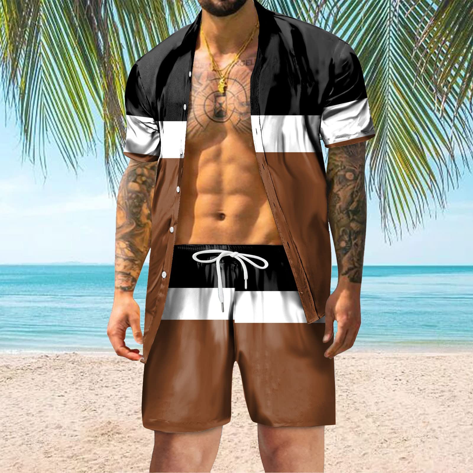 STYR Men's Summer Hawaiian Beach Outfit - 3D Printed Short Sleeve Shirt & Shorts Set for Vacation, Seaside Holidays & Casual Wear | Perfect for Beach Parties, Tropical Getaways & Summer Fashion
