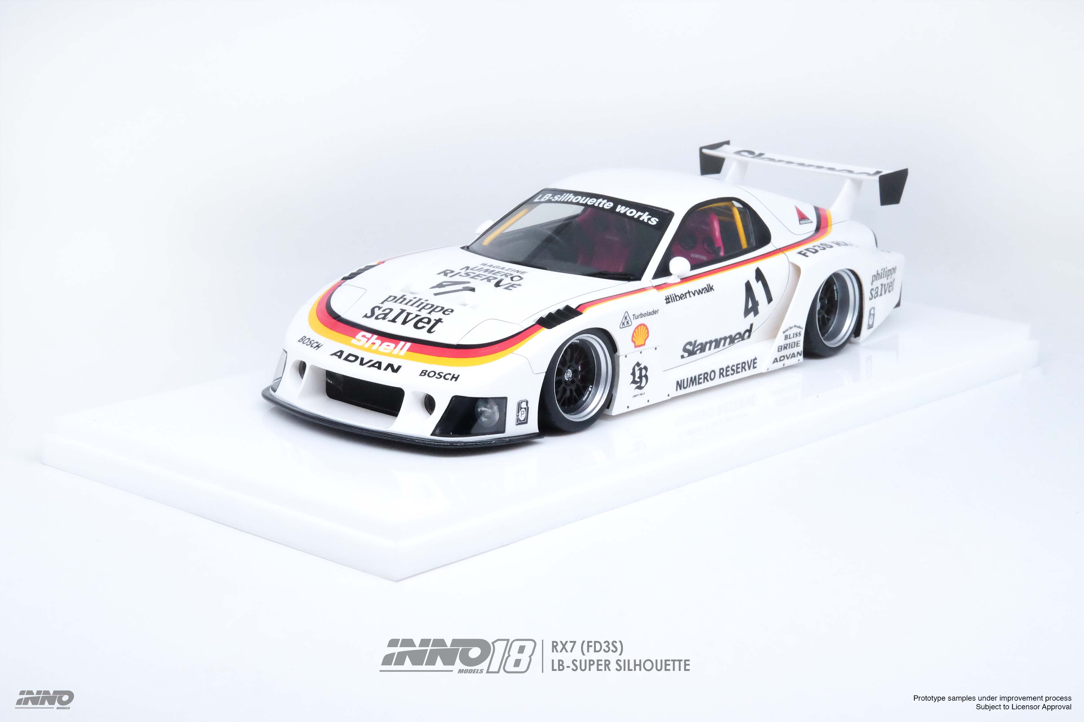 INNO Models 1/18 Scale Mazda RX-7 FD3S Super Silhouette LBWK White Diecast Model Car - Perfect for Collectors, Display & Racing Enthusiasts