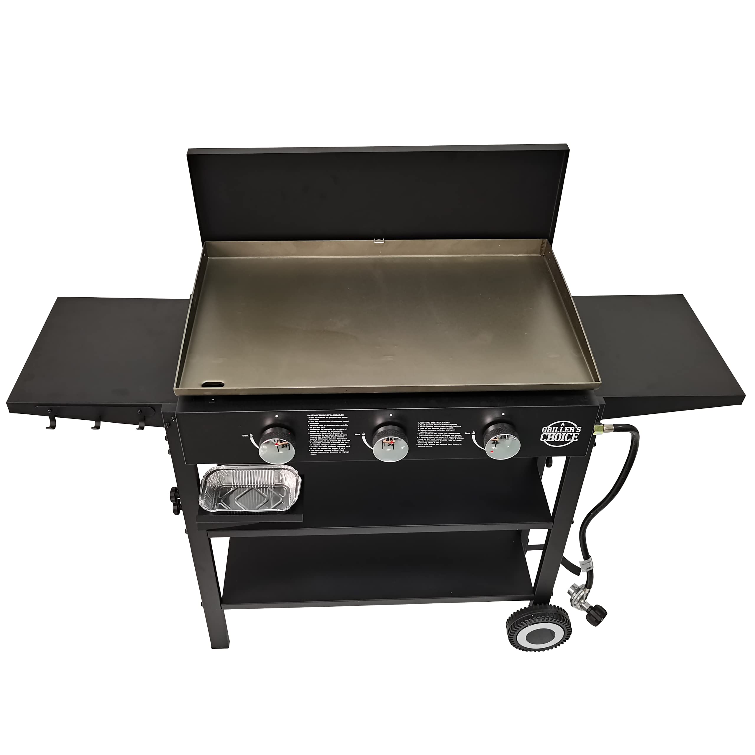 Premium Gas Griddle with Hinged Hood & Wind Guards - 4-Tier Outdoor Cooking Griddle with Removable Lid, Front Grease Management & Back Hooks - Perfect for Backyard BBQs, Camping & Tailgating Parties