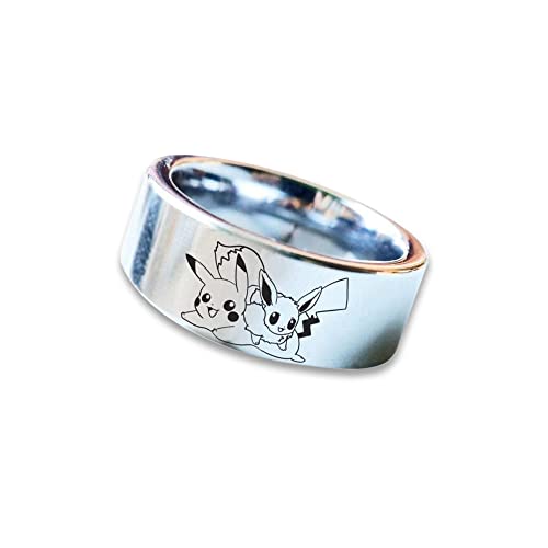 Squirtle Bulbasaur Charmander Pokemon Love Jewelry - Anime Kawaii Wedding Band & Pikachu Eevee Engagement Ring - Perfect for Cosplay, Gift Giving & Anime Fans